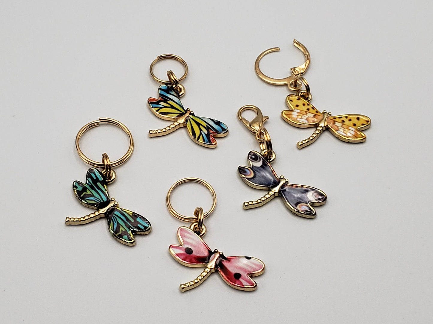 Stitch Markers for Knitting, 5pc Colorful Dragonflies | Crochet stitch marker, progress keeper, project bag charms, crochet accessory