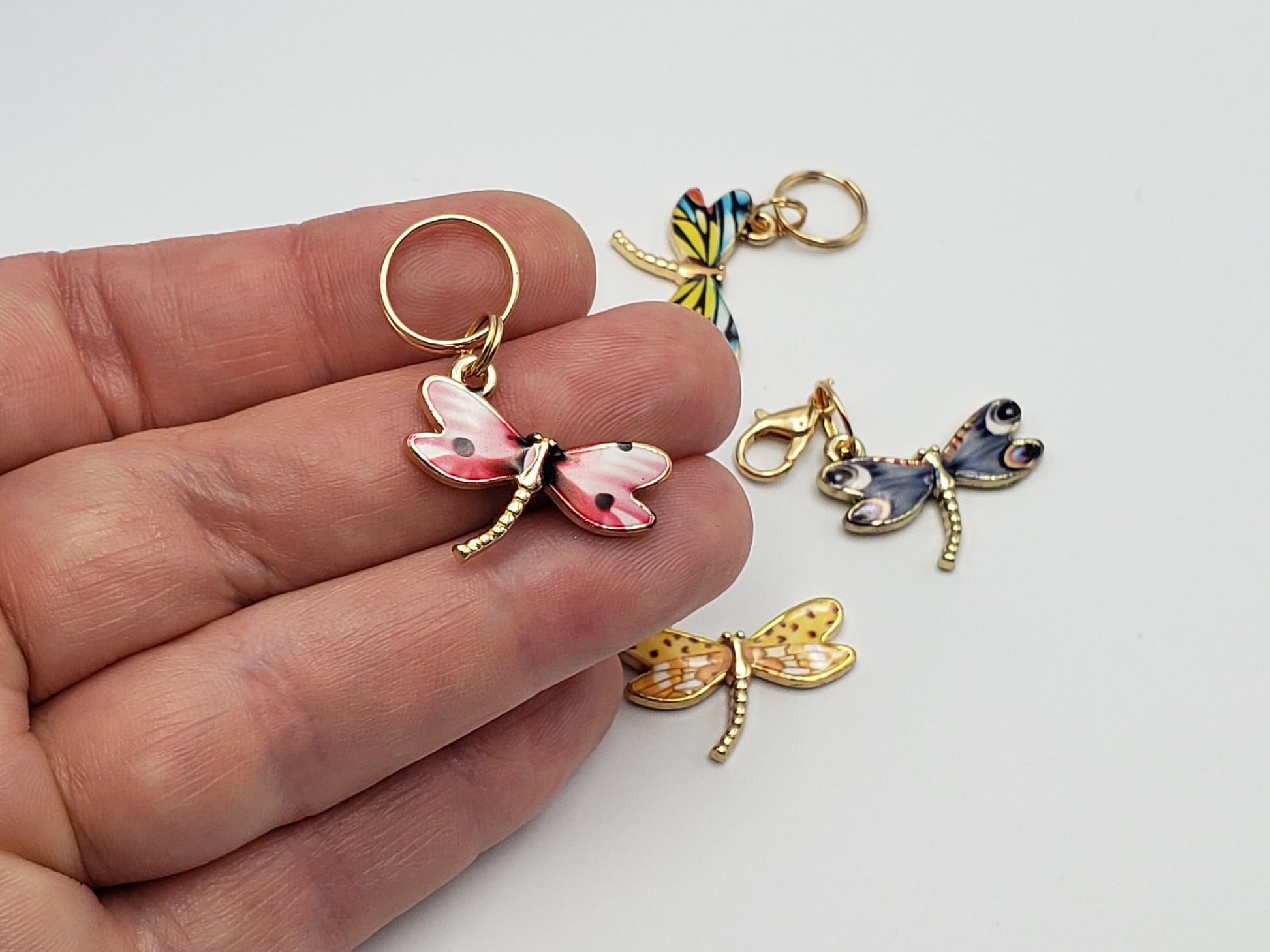 Stitch Markers for Knitting, 5pc Colorful Dragonflies | Crochet stitch marker, progress keeper, project bag charms, crochet accessory