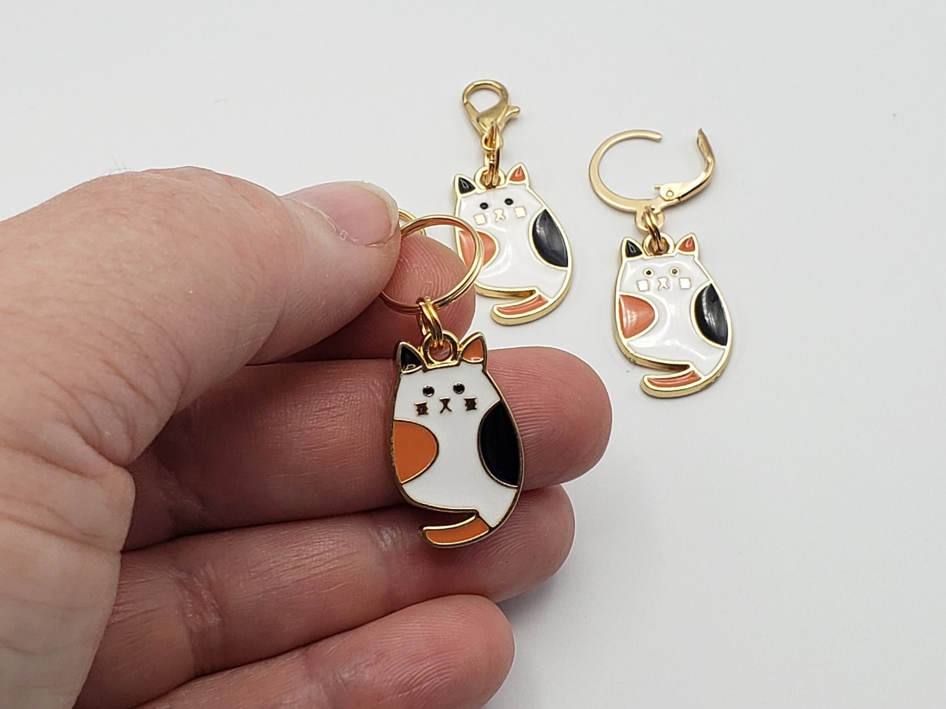 Calico Cat Stitch Markers for Knitting, 4pc | Crochet stitch marker, progress keeper, project bag charms, crochet accessory