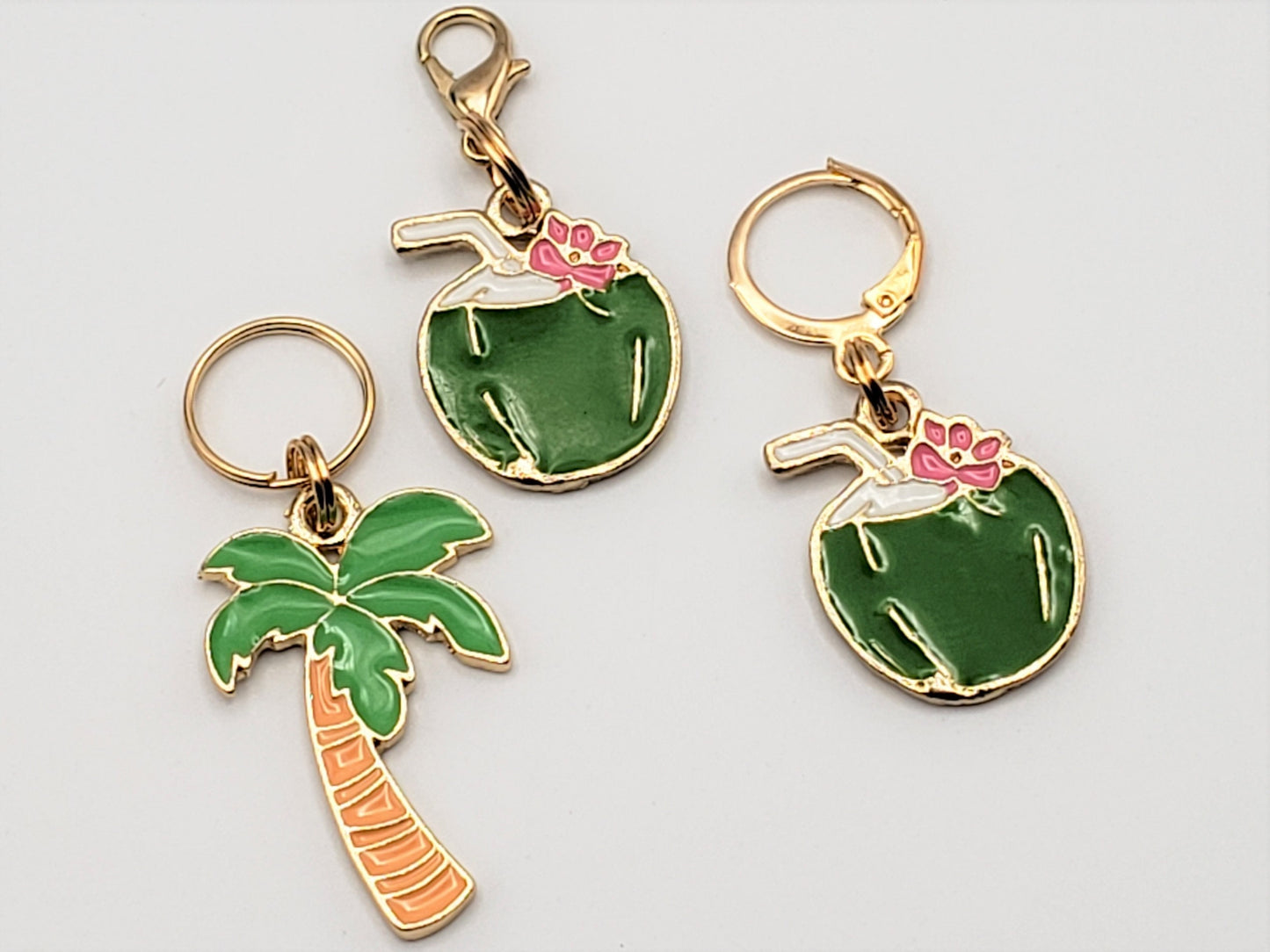 Stitch Markers for Knitting, 3pc Tropical Coconut Drink and Palm tree | Crochet stitch marker, progress keeper, crochet accessories