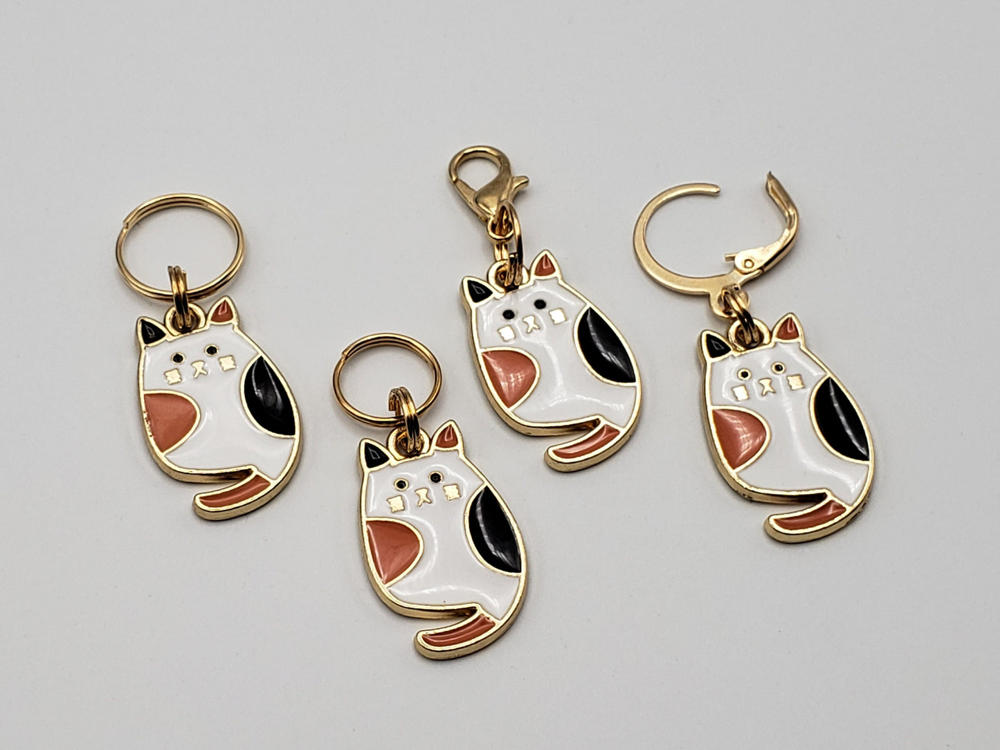 Calico Cat Stitch Markers for Knitting, 4pc | Crochet stitch marker, progress keeper, project bag charms, crochet accessory