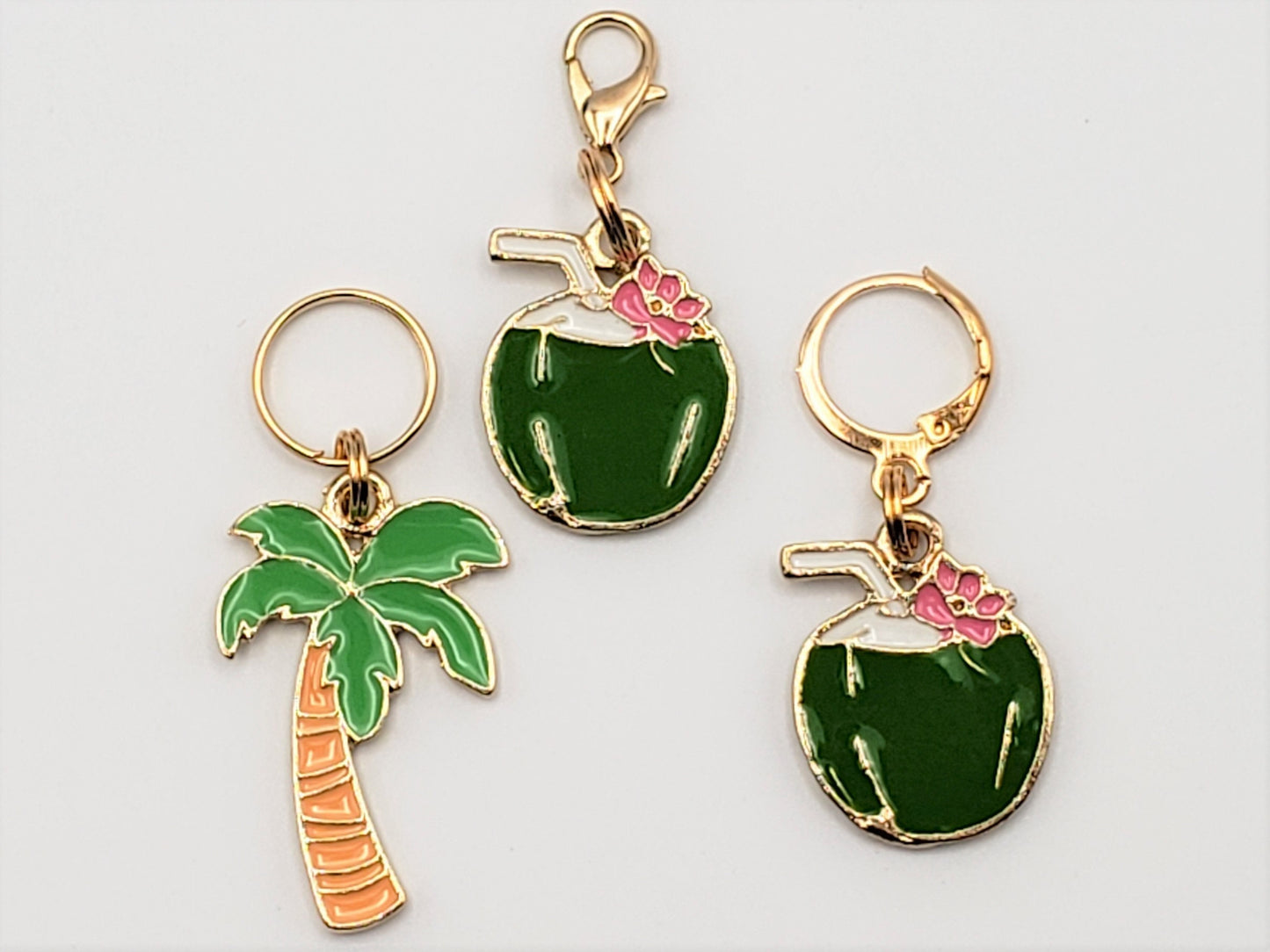 Stitch Markers for Knitting, 3pc Tropical Coconut Drink and Palm tree | Crochet stitch marker, progress keeper, crochet accessories