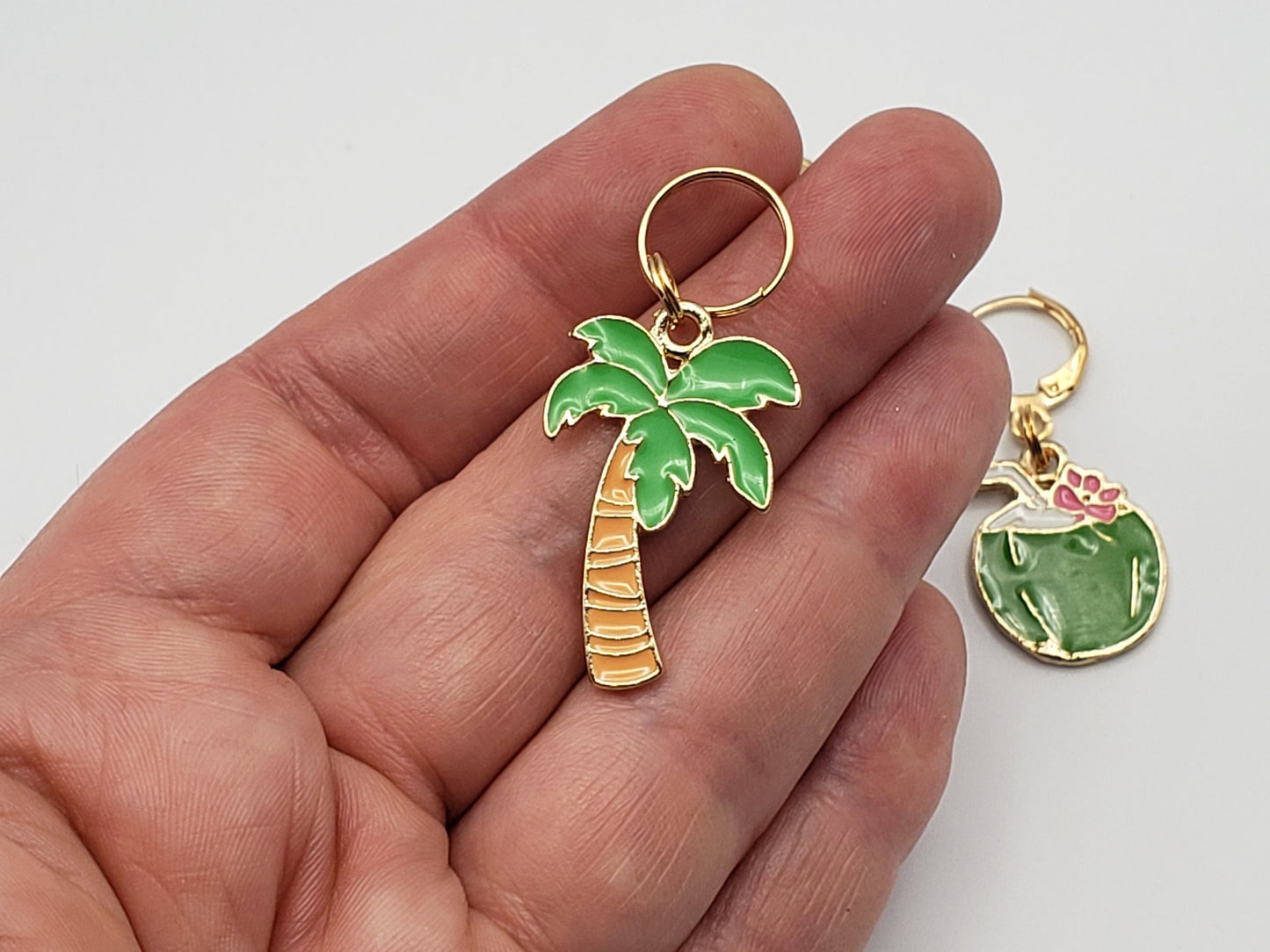 Stitch Markers for Knitting, 3pc Tropical Coconut Drink and Palm tree | Crochet stitch marker, progress keeper, crochet accessories