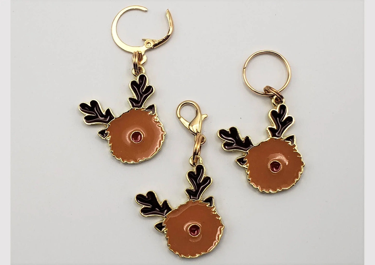 Fuzzy Reindeer Stitch Markers for Knitting, 3pc, Christmas and Holiday gift | Crochet stitch marker, progress keeper, crochet accessories