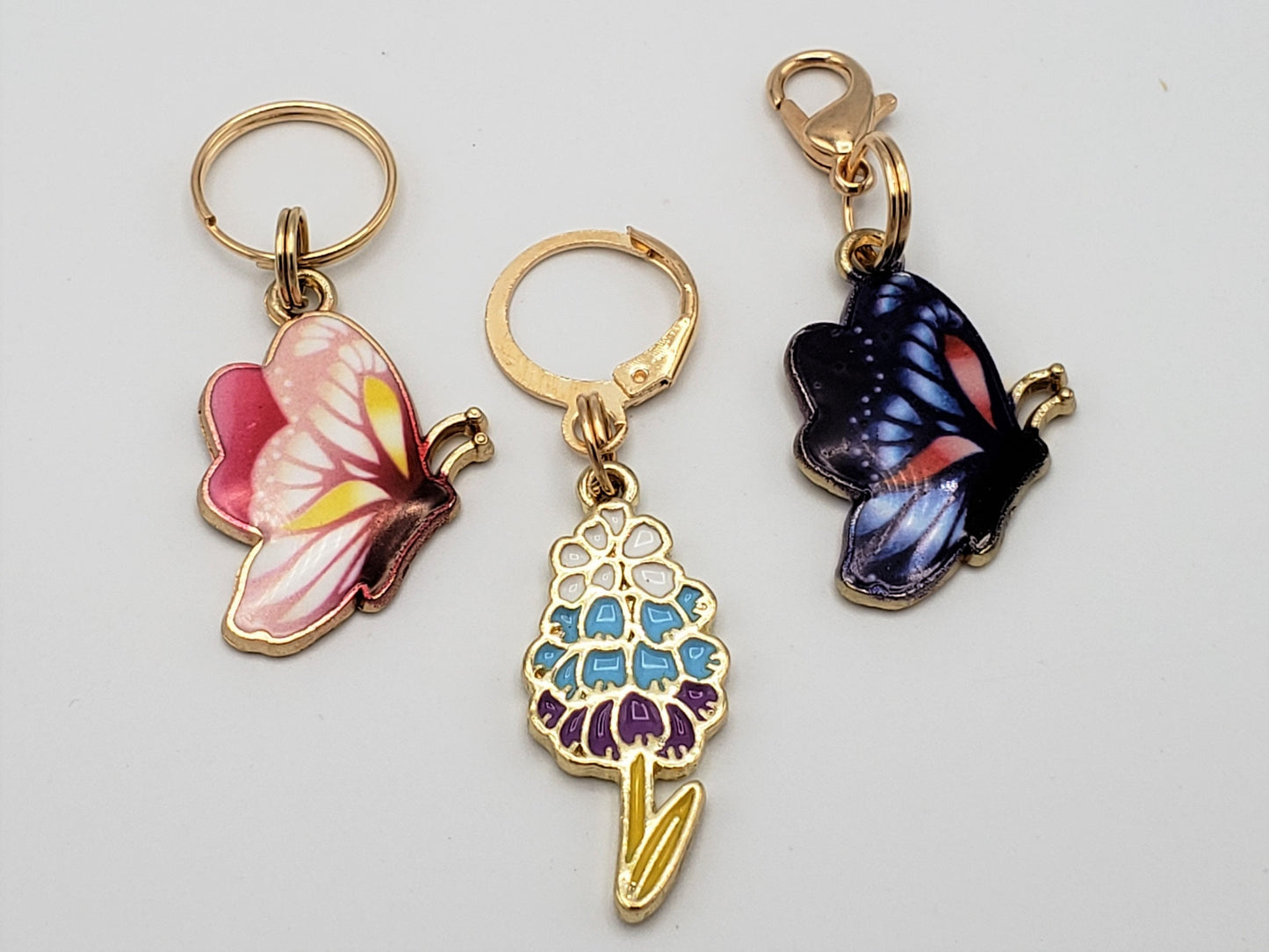 Butterfly Stitch Markers for Knitting, 3pc, butterflies and hyacinth flower | Crochet stitch marker, progress keeper, crochet accessories
