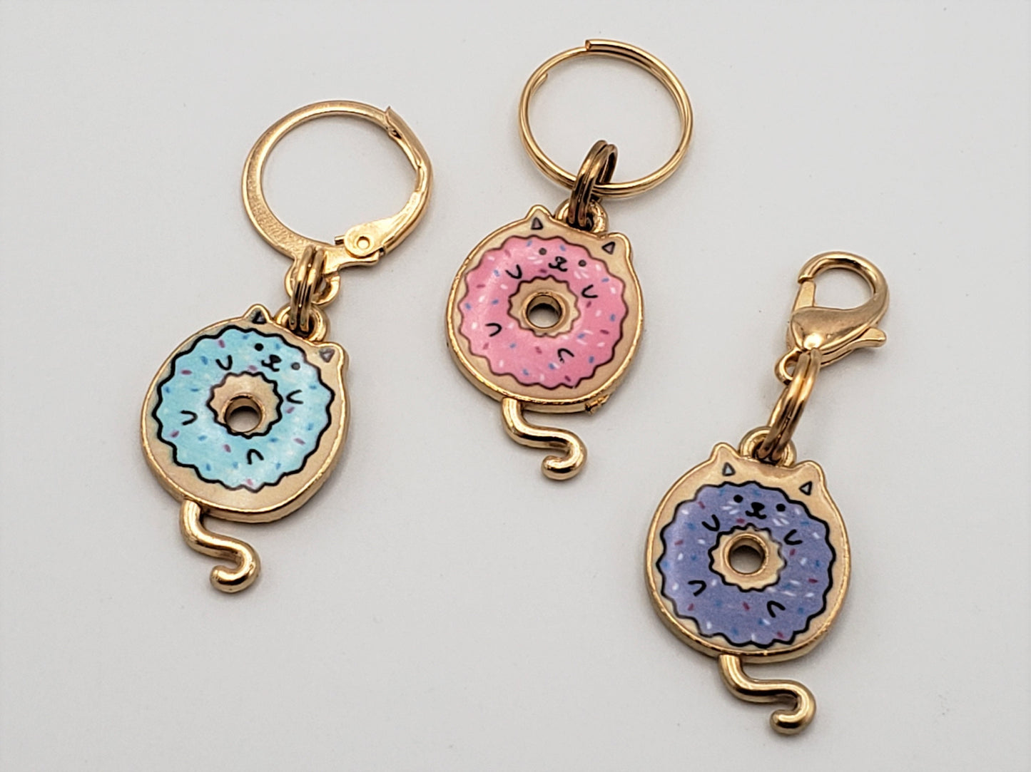 Donut Cat Stitch Markers for Knitting, 3pc | Crochet stitch marker, progress keeper, project bag charms, crochet accessory