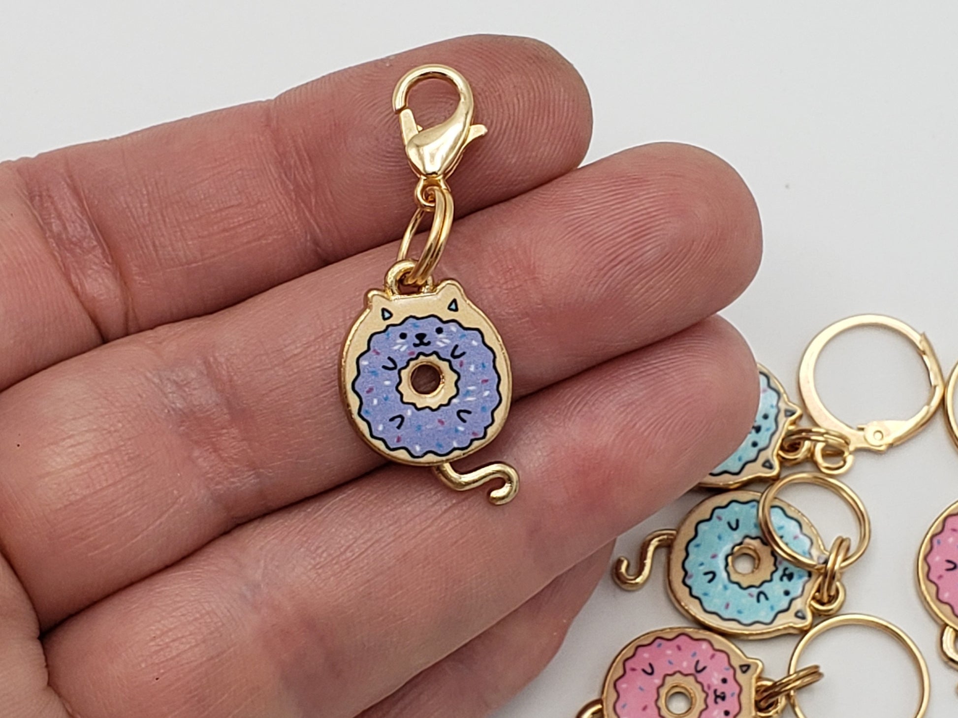 Donut Cat Stitch Markers for Knitting, 3pc | Crochet stitch marker, progress keeper, project bag charms, crochet accessory