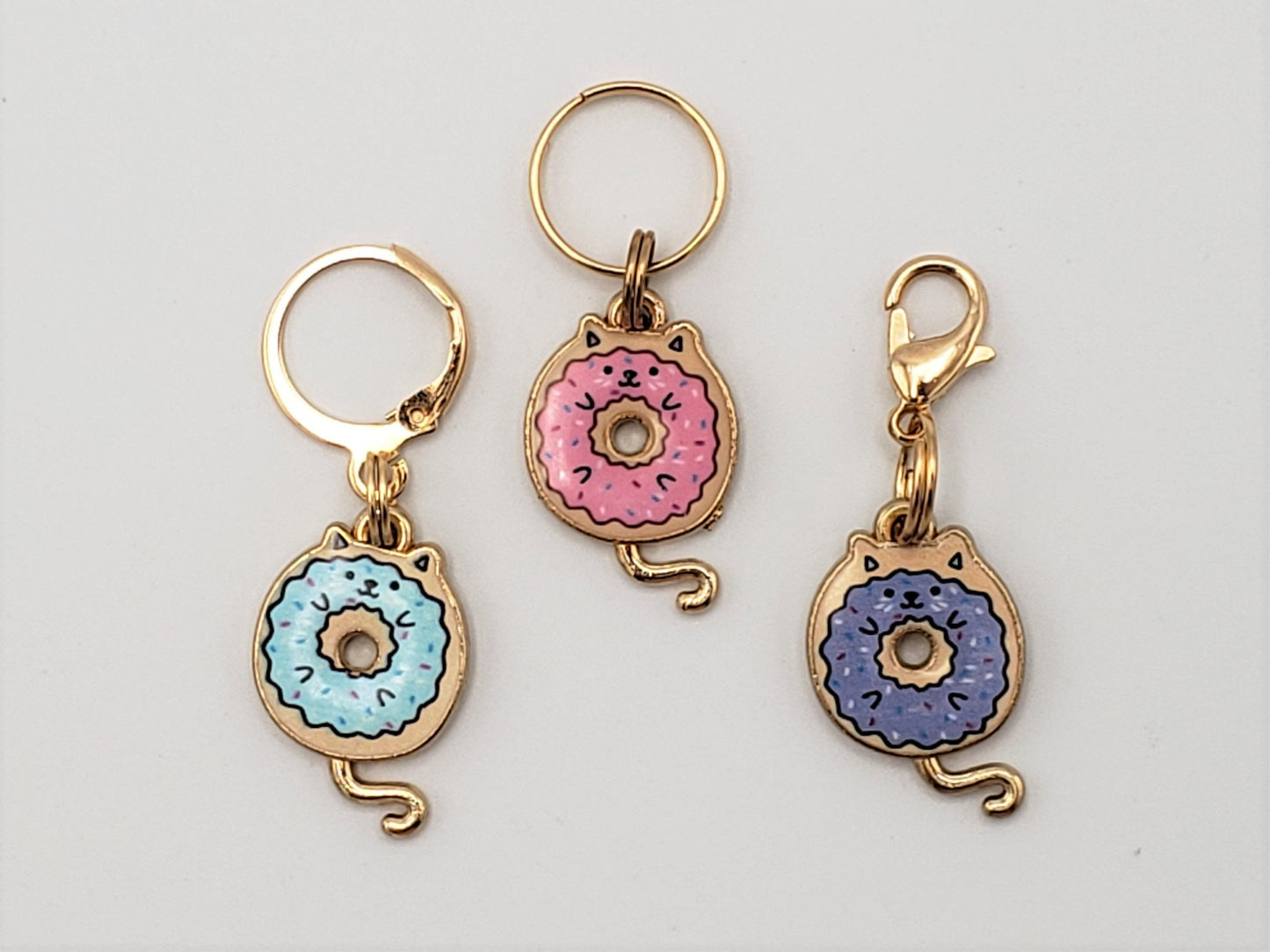 Donut Cat Stitch Markers for Knitting, 3pc | Crochet stitch marker, progress keeper, project bag charms, crochet accessory