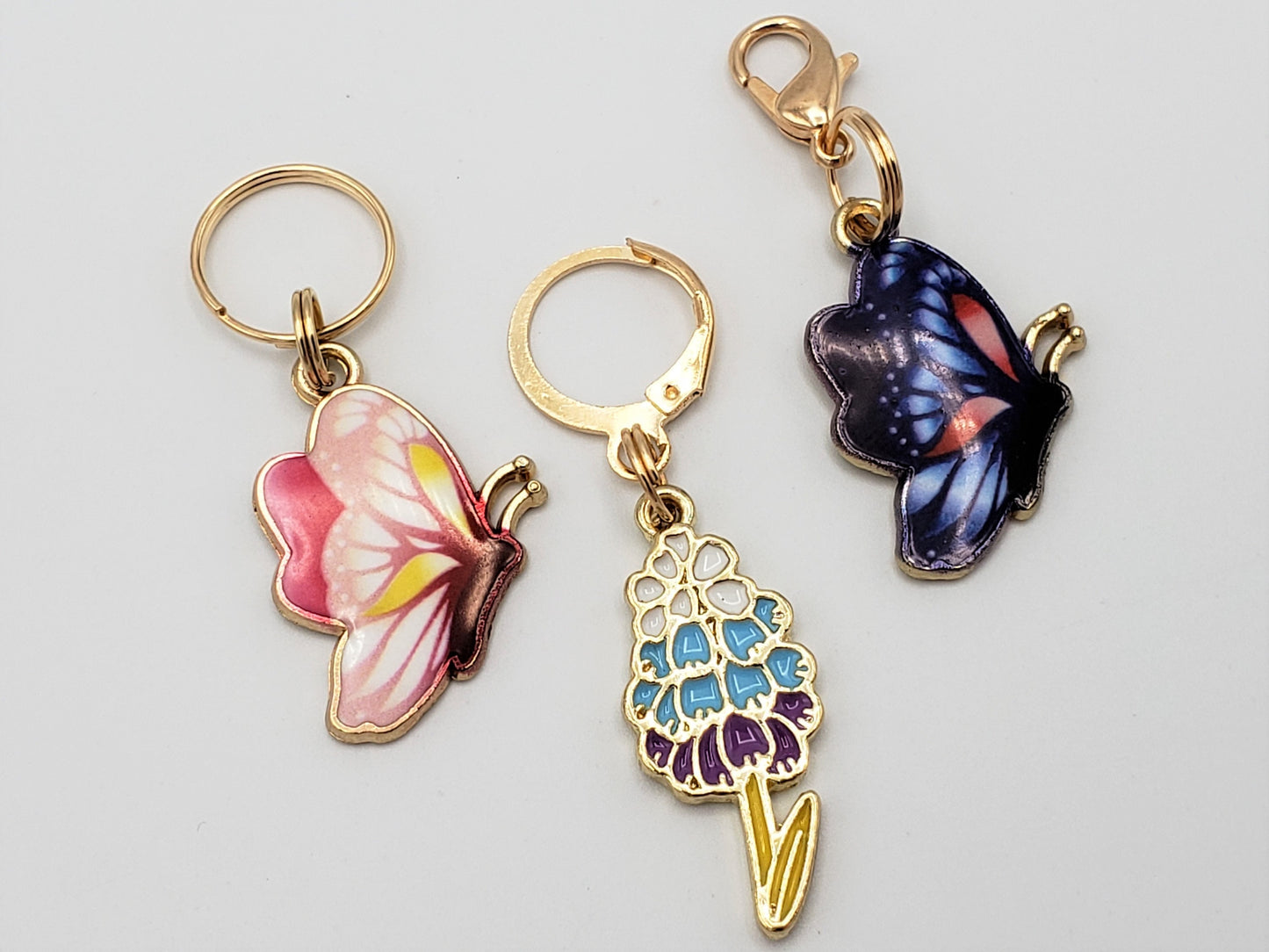 Butterfly Stitch Markers for Knitting, 3pc, butterflies and hyacinth flower | Crochet stitch marker, progress keeper, crochet accessories