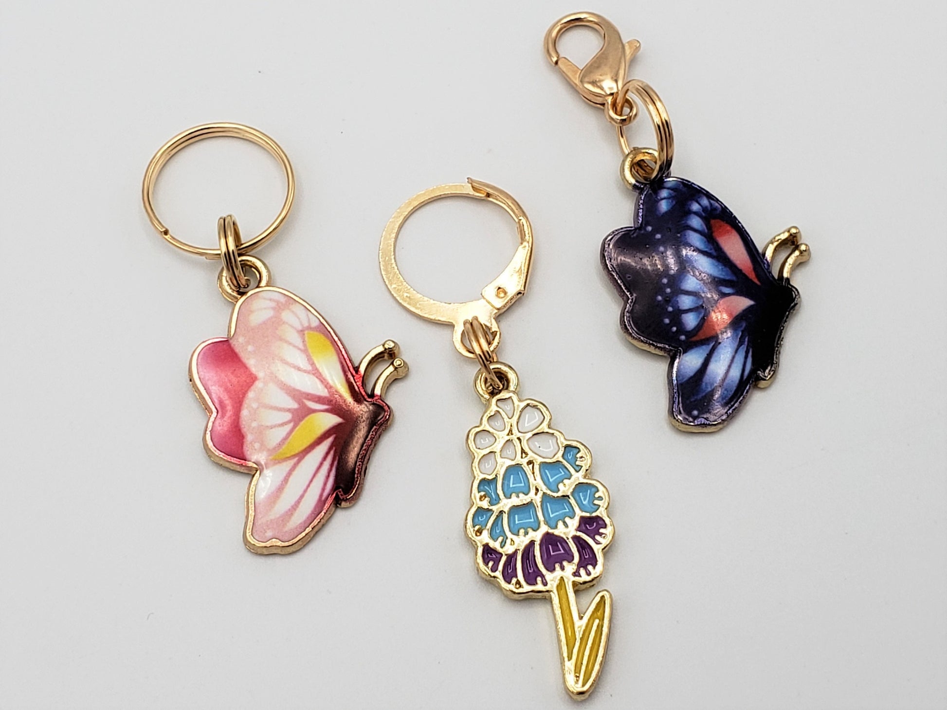 Butterfly Stitch Markers for Knitting, 3pc, butterflies and hyacinth flower | Crochet stitch marker, progress keeper, crochet accessories