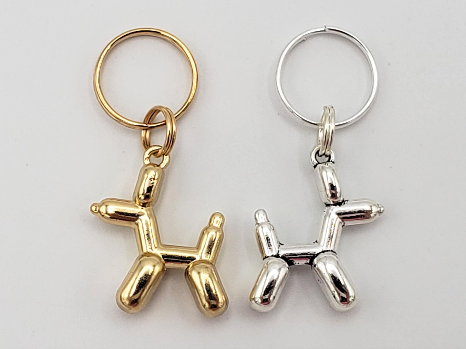 Stitch Markers for Knitting, 4pc 3D Balloon Dog, Gold and Silver charms | Crochet progress keeper, project bag charms, crochet accessories