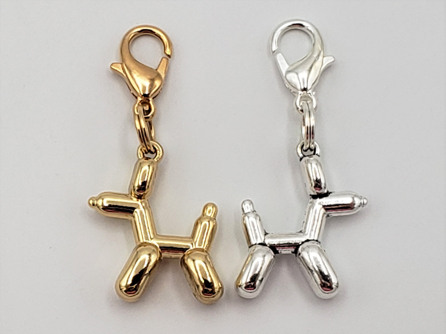 Stitch Markers for Knitting, 4pc 3D Balloon Dog, Gold and Silver charms | Crochet progress keeper, project bag charms, crochet accessories