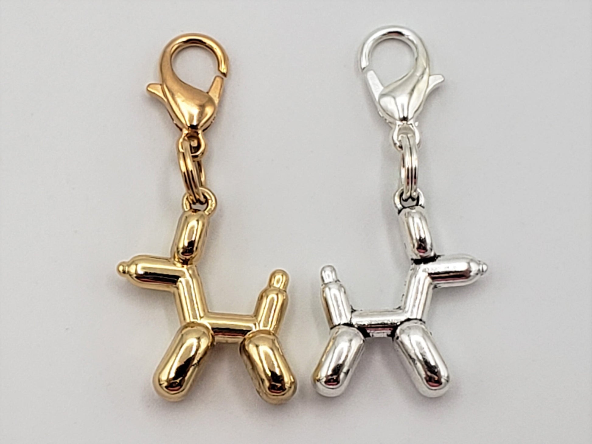 Stitch Markers for Knitting, 4pc 3D Balloon Dog, Gold and Silver charms | Crochet progress keeper, project bag charms, crochet accessories