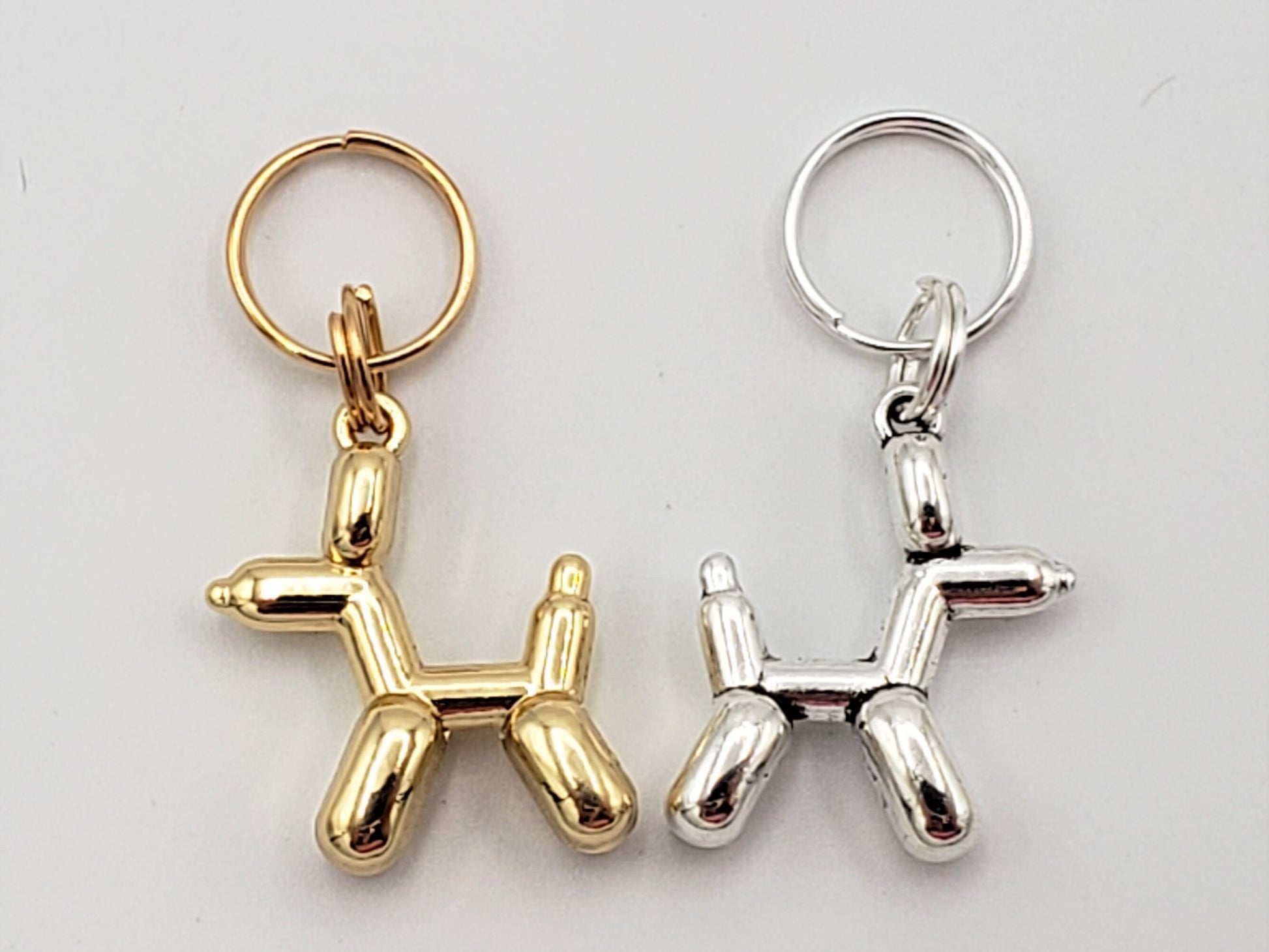 Stitch Markers for Knitting, 4pc 3D Balloon Dog, Gold and Silver charms | Crochet progress keeper, project bag charms, crochet accessories