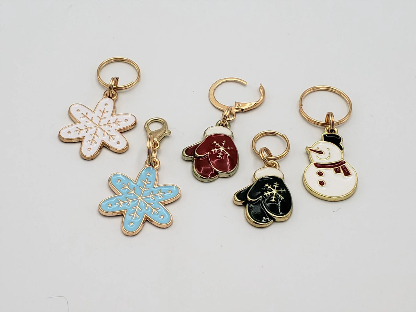Snowy Stitch Markers for Knitting, 5pc set | Crochet stitch marker, progress keeper, project bag charms, crochet accessories