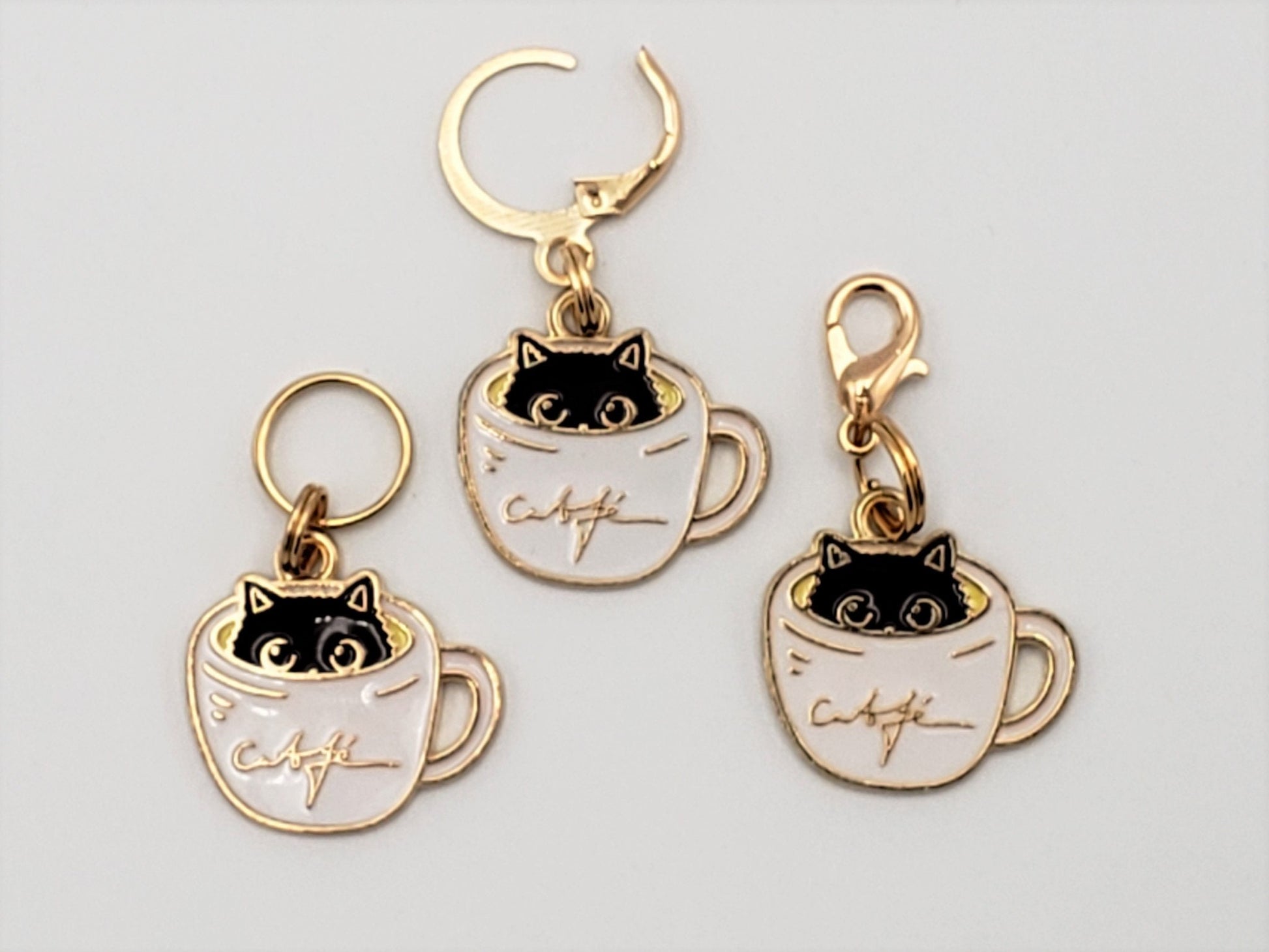 Cat Stitch Markers for Knitting, 3 pc Coffee cups | Crochet stitch marker, progress keeper, project bag charms, crochet accessory