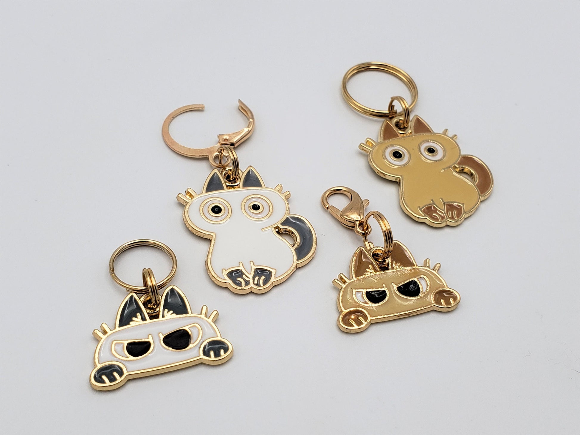 Cat Stitch Markers for Knitting, 2pc White or Brown | Crochet stitch marker, progress keeper, project bag charms, crochet accessories