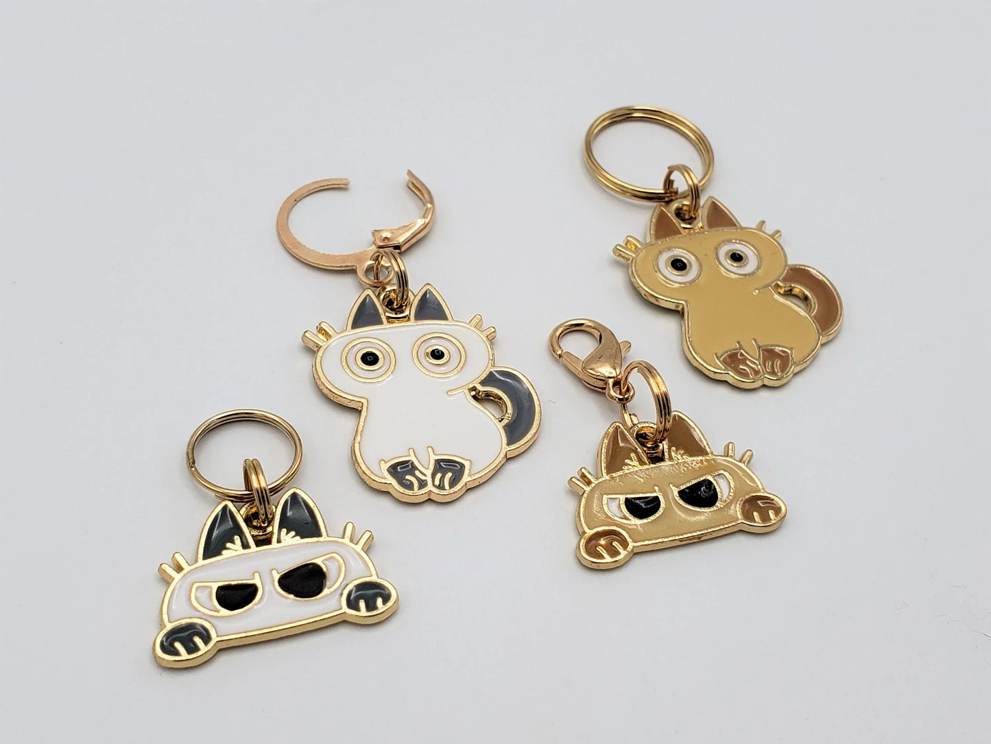 Cat Stitch Markers for Knitting, 2pc White or Brown | Crochet stitch marker, progress keeper, project bag charms, crochet accessories