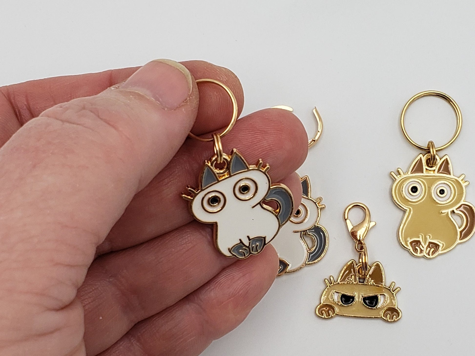 Cat Stitch Markers for Knitting, 2pc White or Brown | Crochet stitch marker, progress keeper, project bag charms, crochet accessories