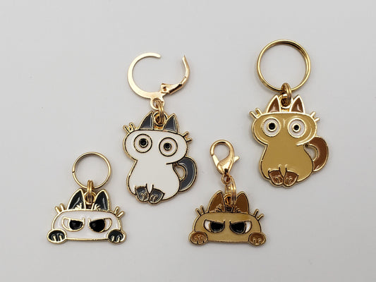 Cat Stitch Markers for Knitting, 2pc White or Brown | Crochet stitch marker, progress keeper, project bag charms, crochet accessories