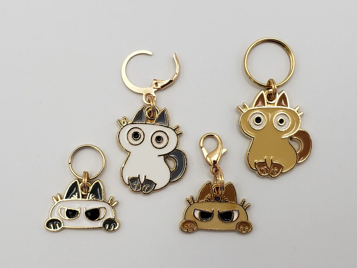 Cat Stitch Markers for Knitting, 2pc White or Brown | Crochet stitch marker, progress keeper, project bag charms, crochet accessories