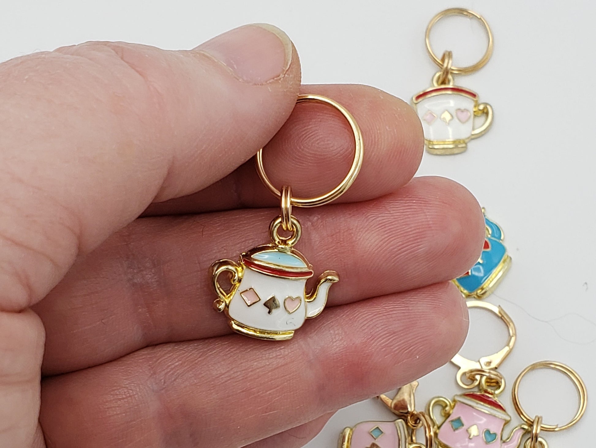 Stitch Markers for Knitting, 3 pc Tea for Two | Crochet stitch marker, progress keeper, project bag charms, crochet accessory