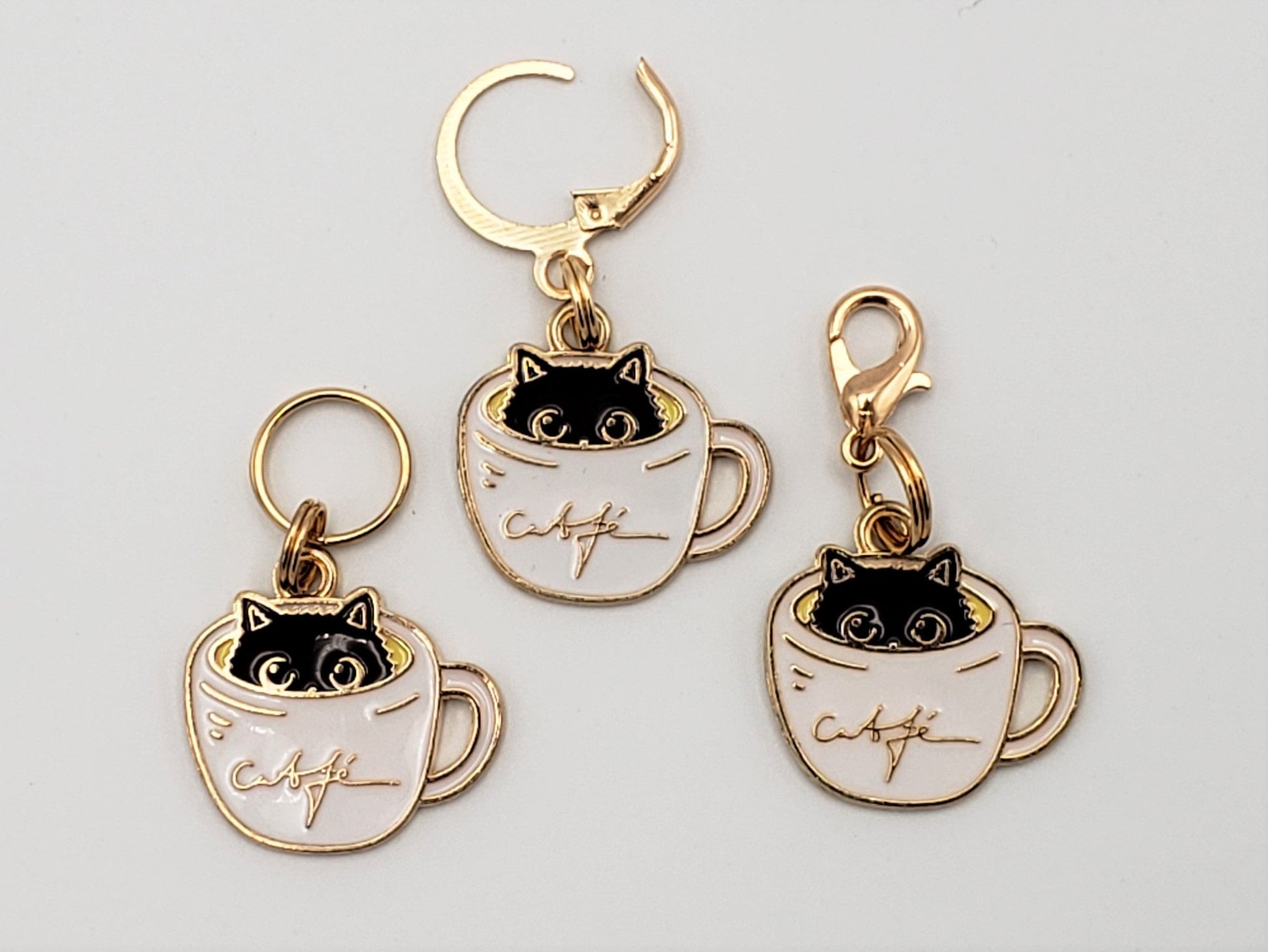 Cat Stitch Markers for Knitting, 3 pc Coffee cups | Crochet stitch marker, progress keeper, project bag charms, crochet accessory