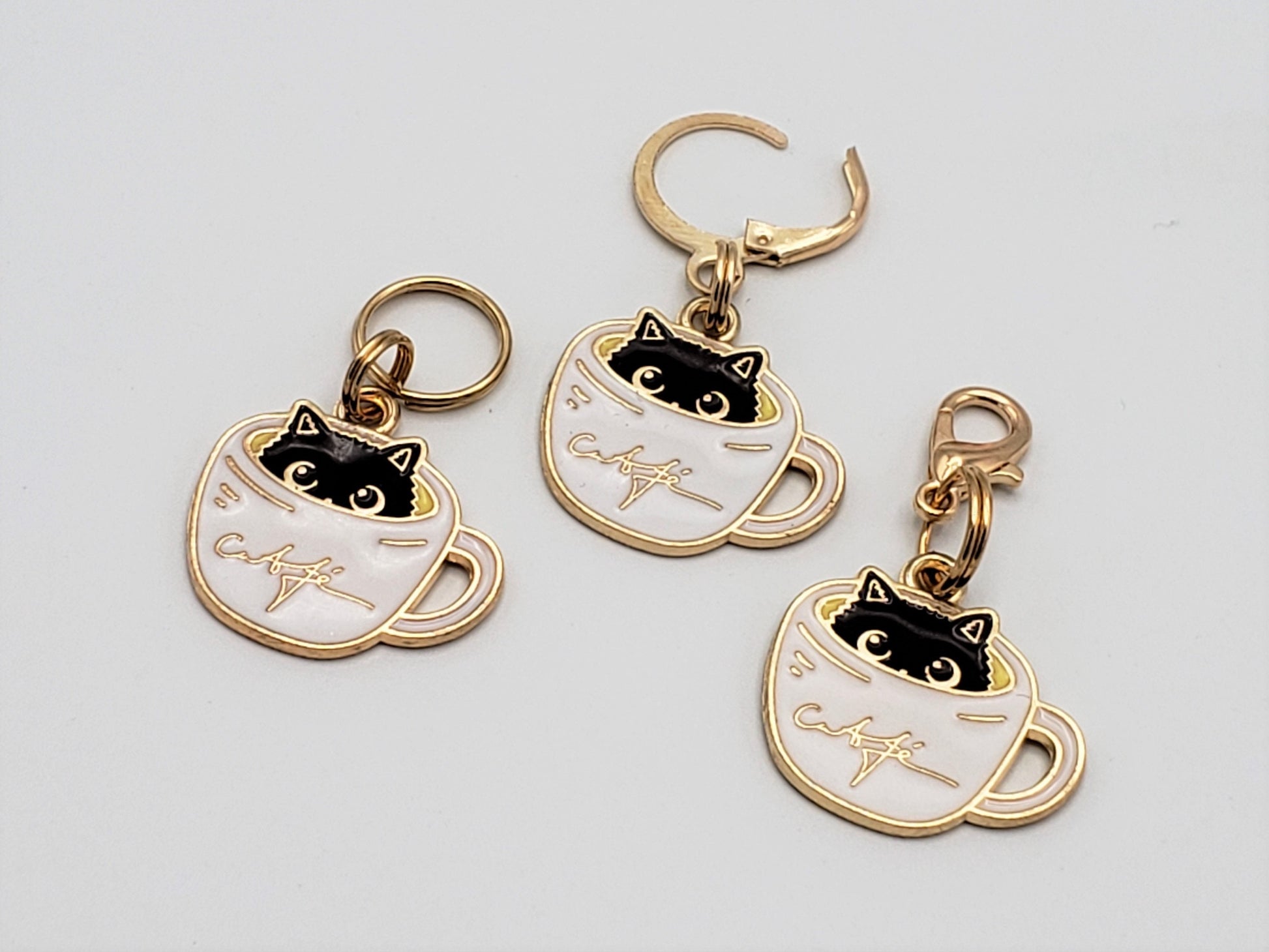 Cat Stitch Markers for Knitting, 3 pc Coffee cups | Crochet stitch marker, progress keeper, project bag charms, crochet accessory