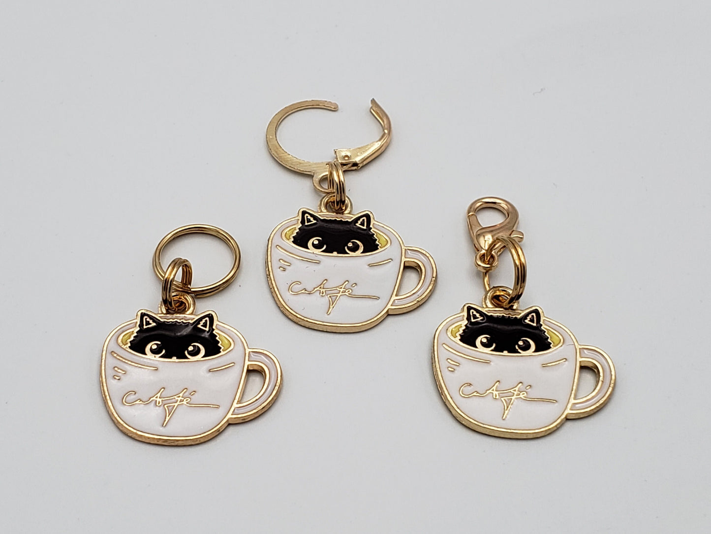 Cat Stitch Markers for Knitting, 3 pc Coffee cups | Crochet stitch marker, progress keeper, project bag charms, crochet accessory