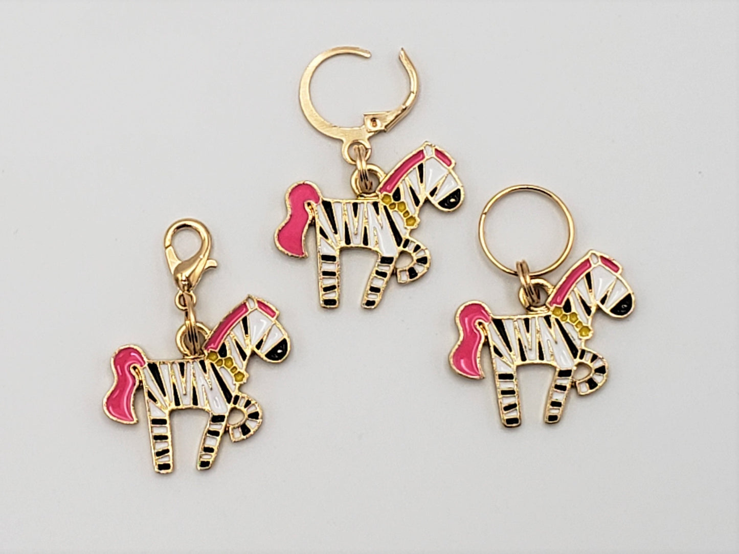 Stitch Markers for Knitting, 3 pc Dancing Zebra | Crochet stitch marker, progress keeper, project bag charms, crochet accessory