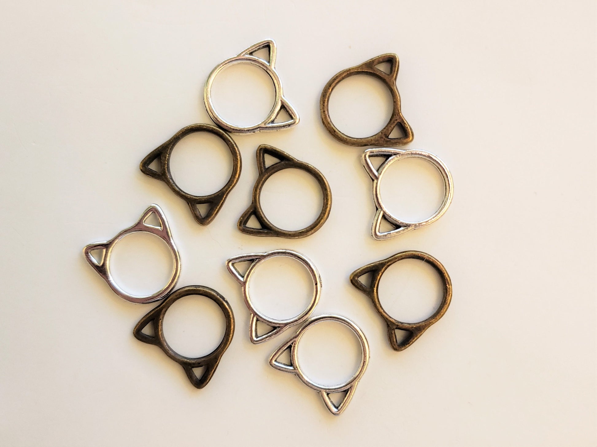 15pc Small or Medium Cat Ring Stitch Markers for Knitting, 9mm or 12mm inner diameter | closed stitch marker, knitting accessories