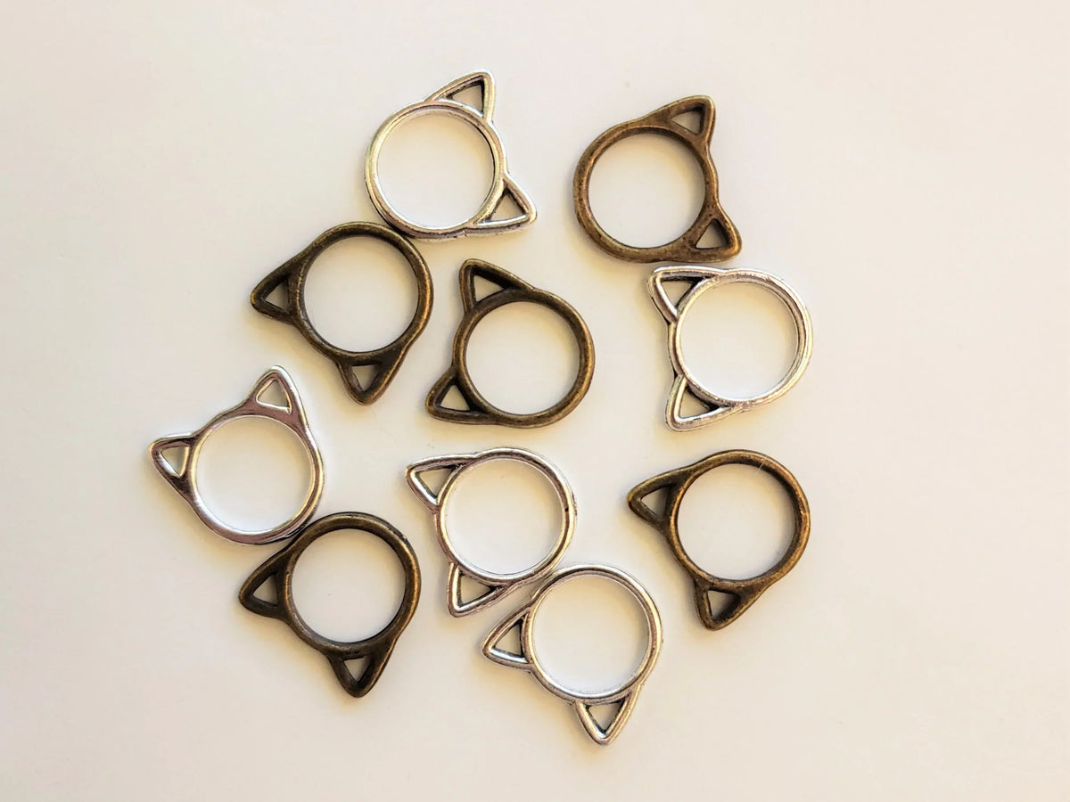 15pc Small or Medium Cat Ring Stitch Markers for Knitting, 9mm or 12mm inner diameter | closed stitch marker, knitting accessories