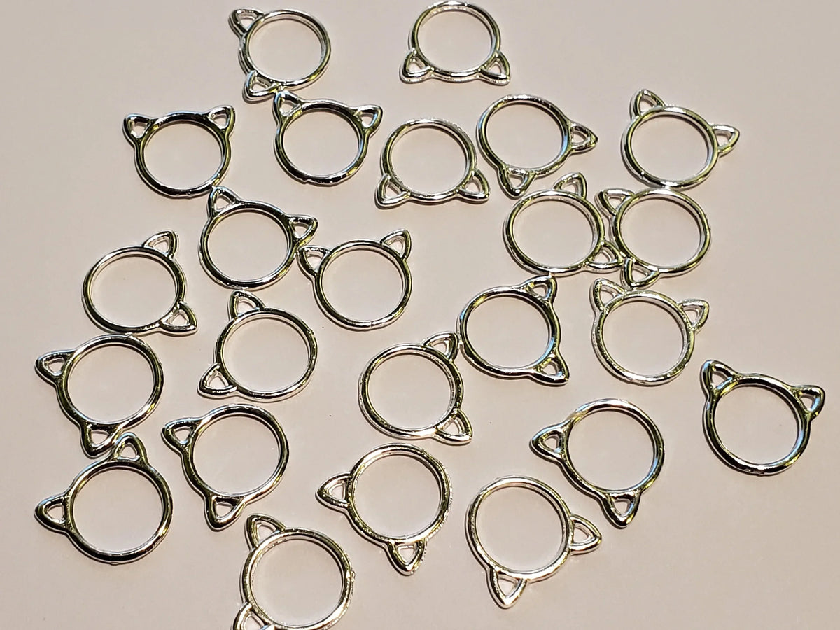 15pc Small or Medium Cat Ring Stitch Markers for Knitting, 9mm or 12mm inner diameter | closed stitch marker, knitting accessories