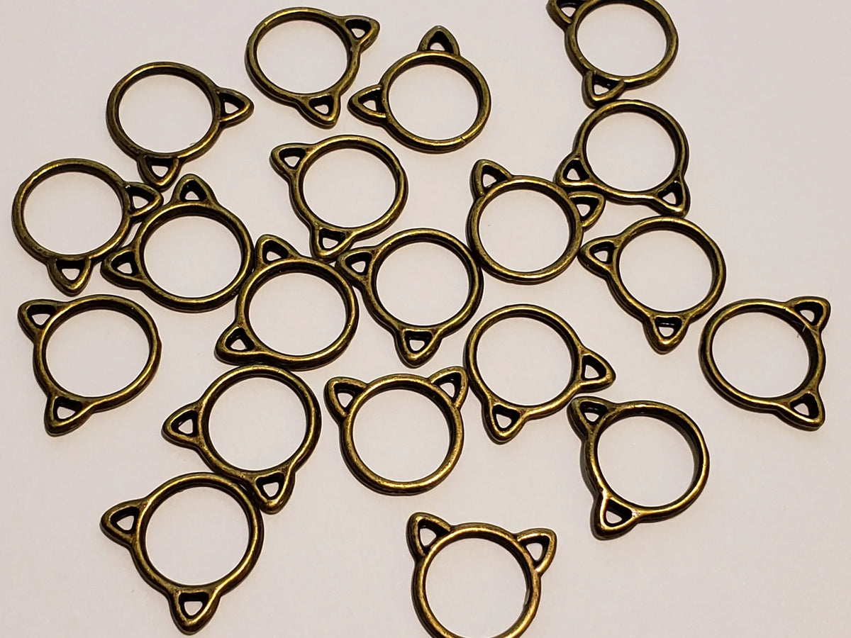 15pc Small or Medium Cat Ring Stitch Markers for Knitting, 9mm or 12mm inner diameter | closed stitch marker, knitting accessories
