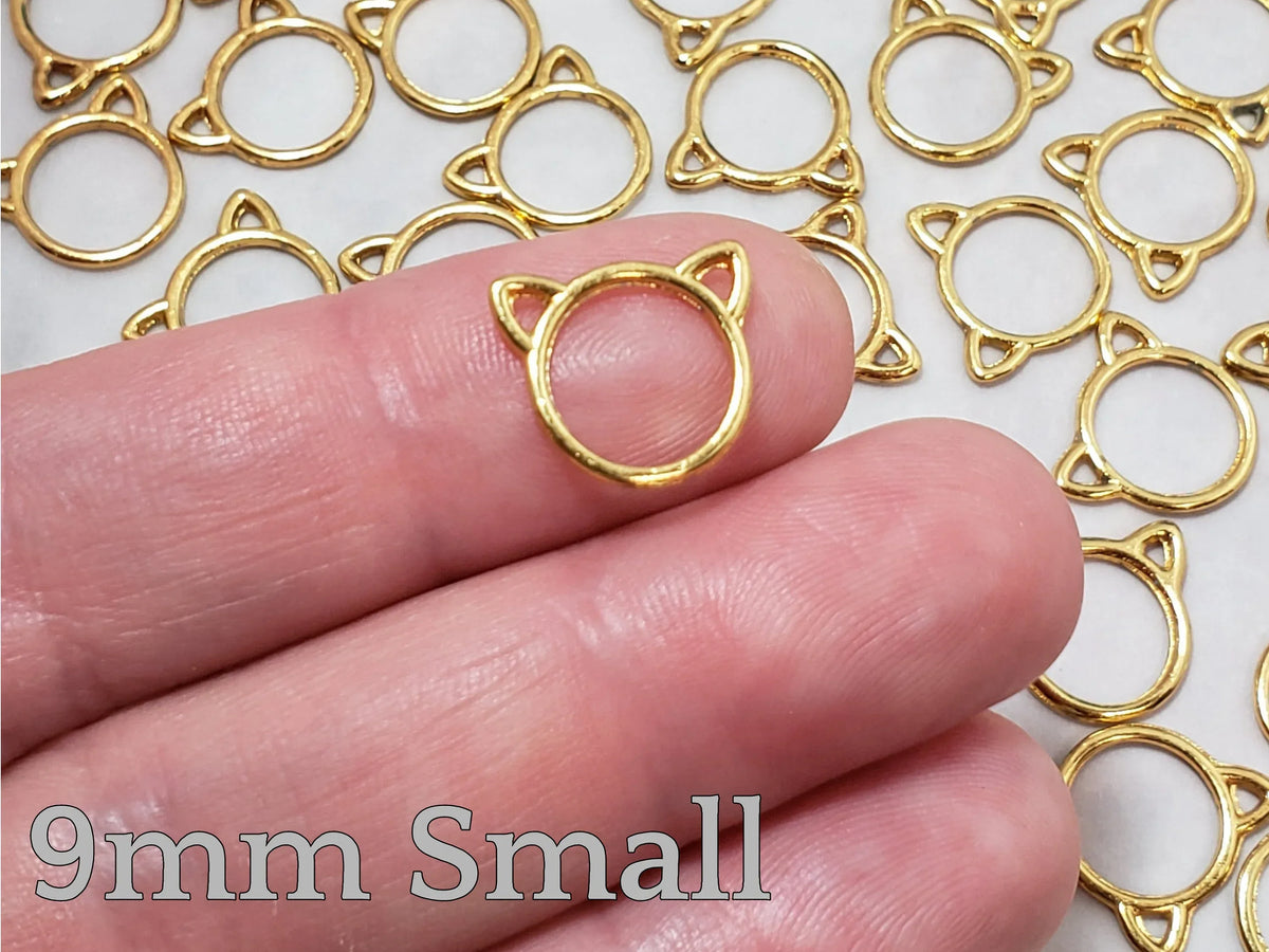 15pc Small or Medium Cat Ring Stitch Markers for Knitting, 9mm or 12mm inner diameter | closed stitch marker, knitting accessories