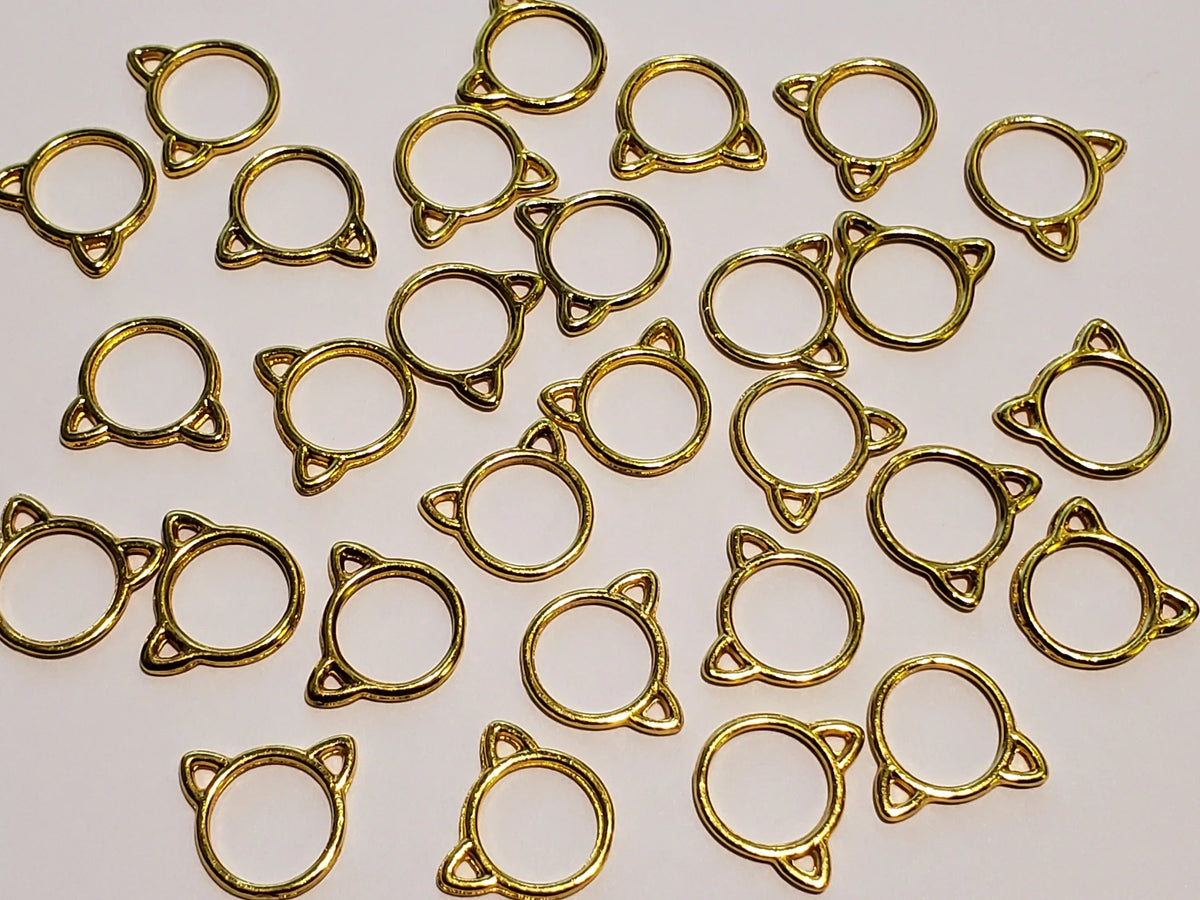 15pc Small or Medium Cat Ring Stitch Markers for Knitting, 9mm or 12mm inner diameter | closed stitch marker, knitting accessories