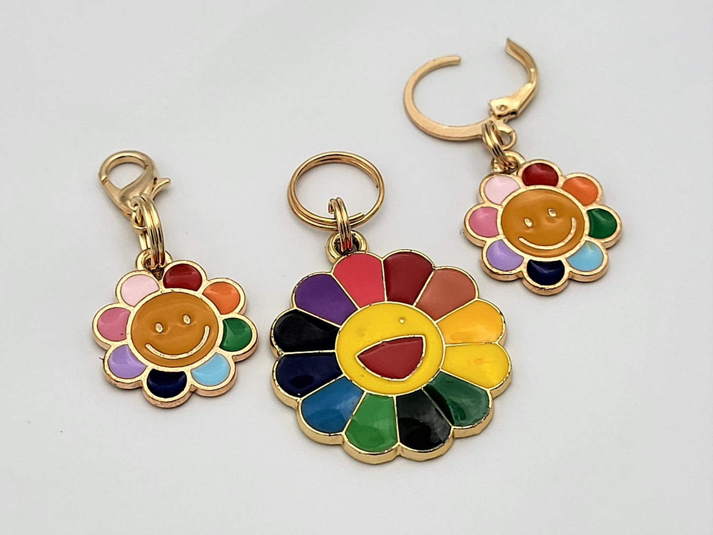 Happy Flower Stitch Markers for Knitting, 3pc | Crochet stitch marker, progress keeper, project bag charms, crochet accessory