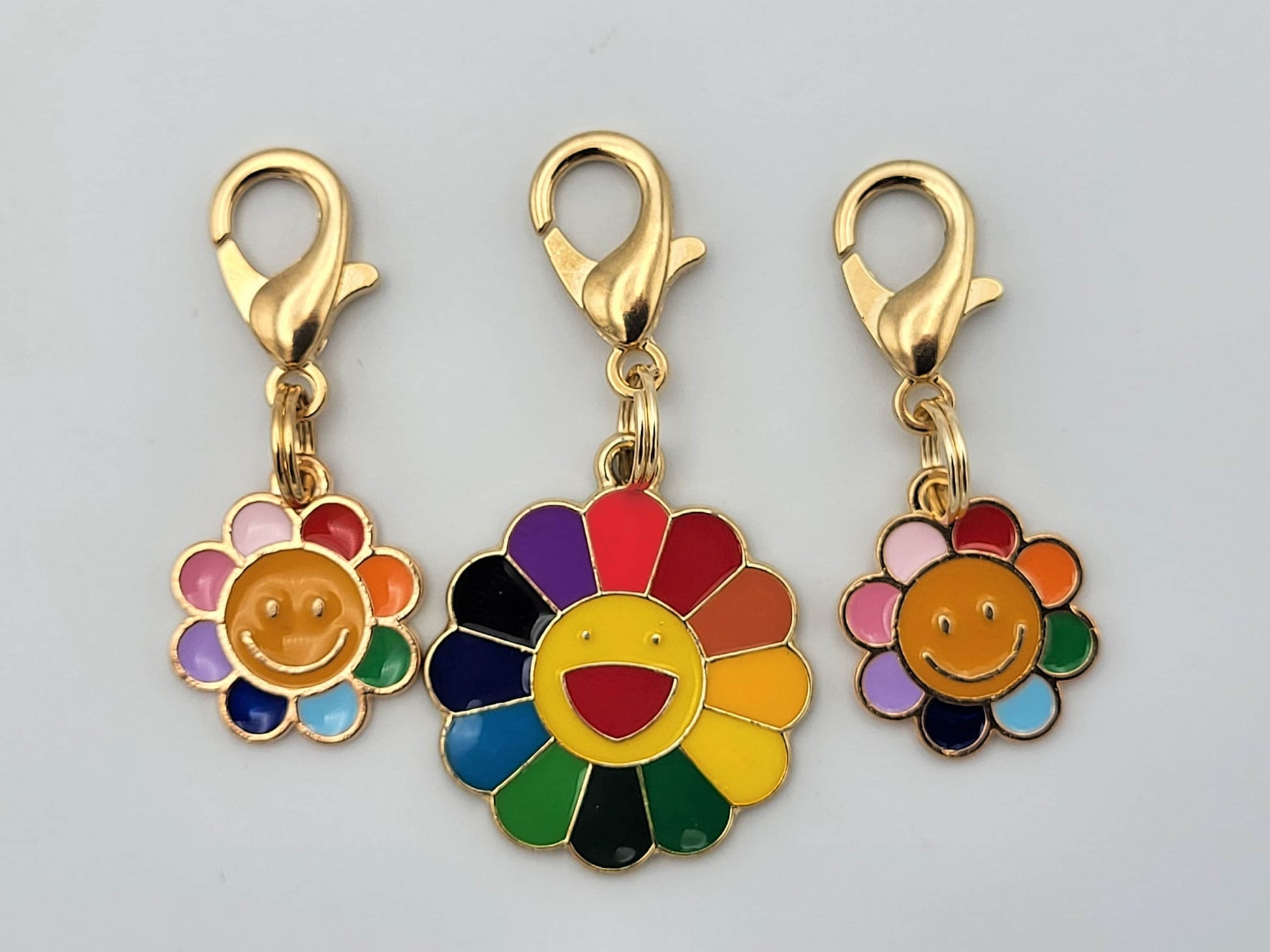 Happy Flower Stitch Markers for Knitting, 3pc | Crochet stitch marker, progress keeper, project bag charms, crochet accessory