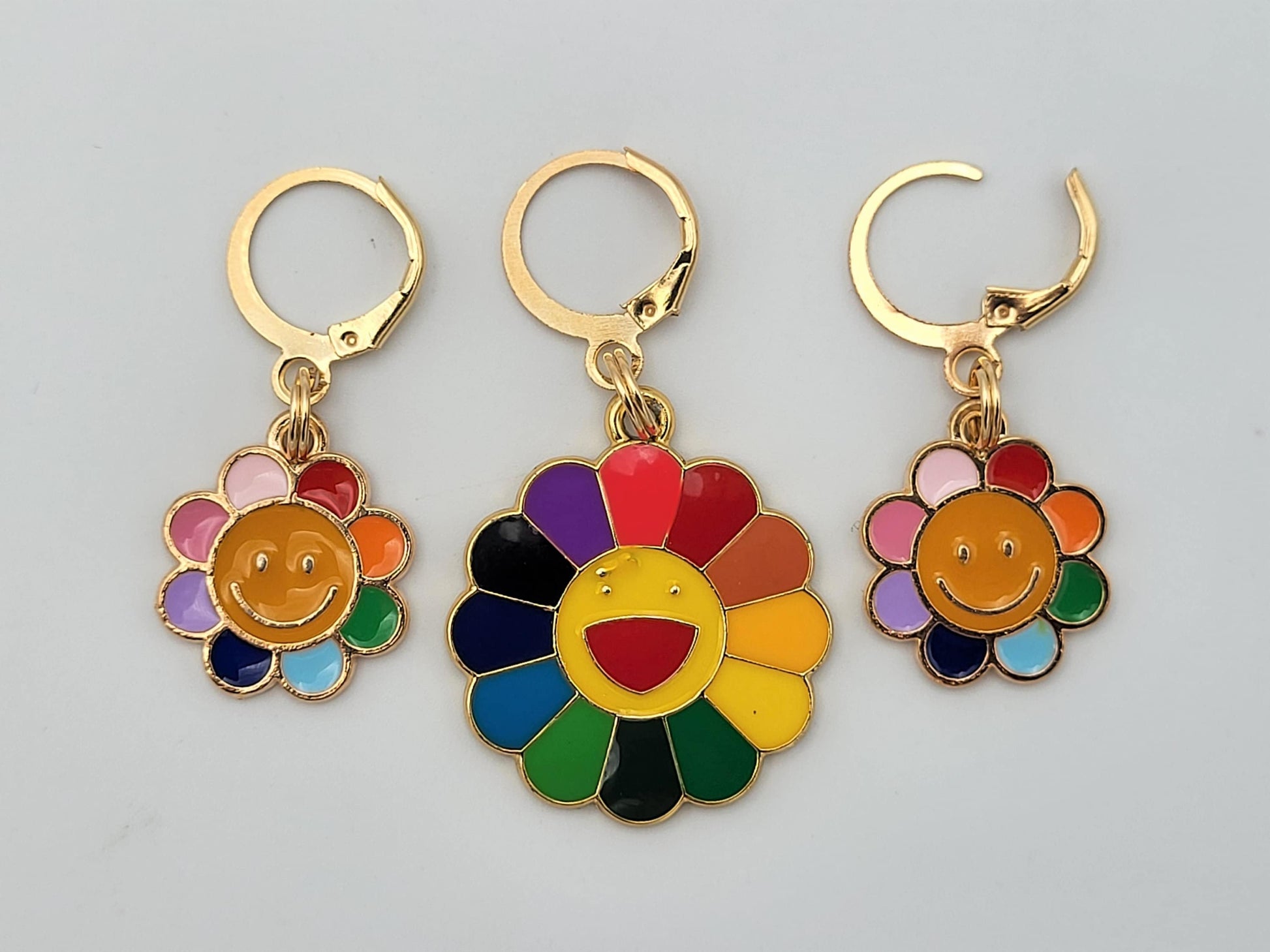 Happy Flower Stitch Markers for Knitting, 3pc | Crochet stitch marker, progress keeper, project bag charms, crochet accessory