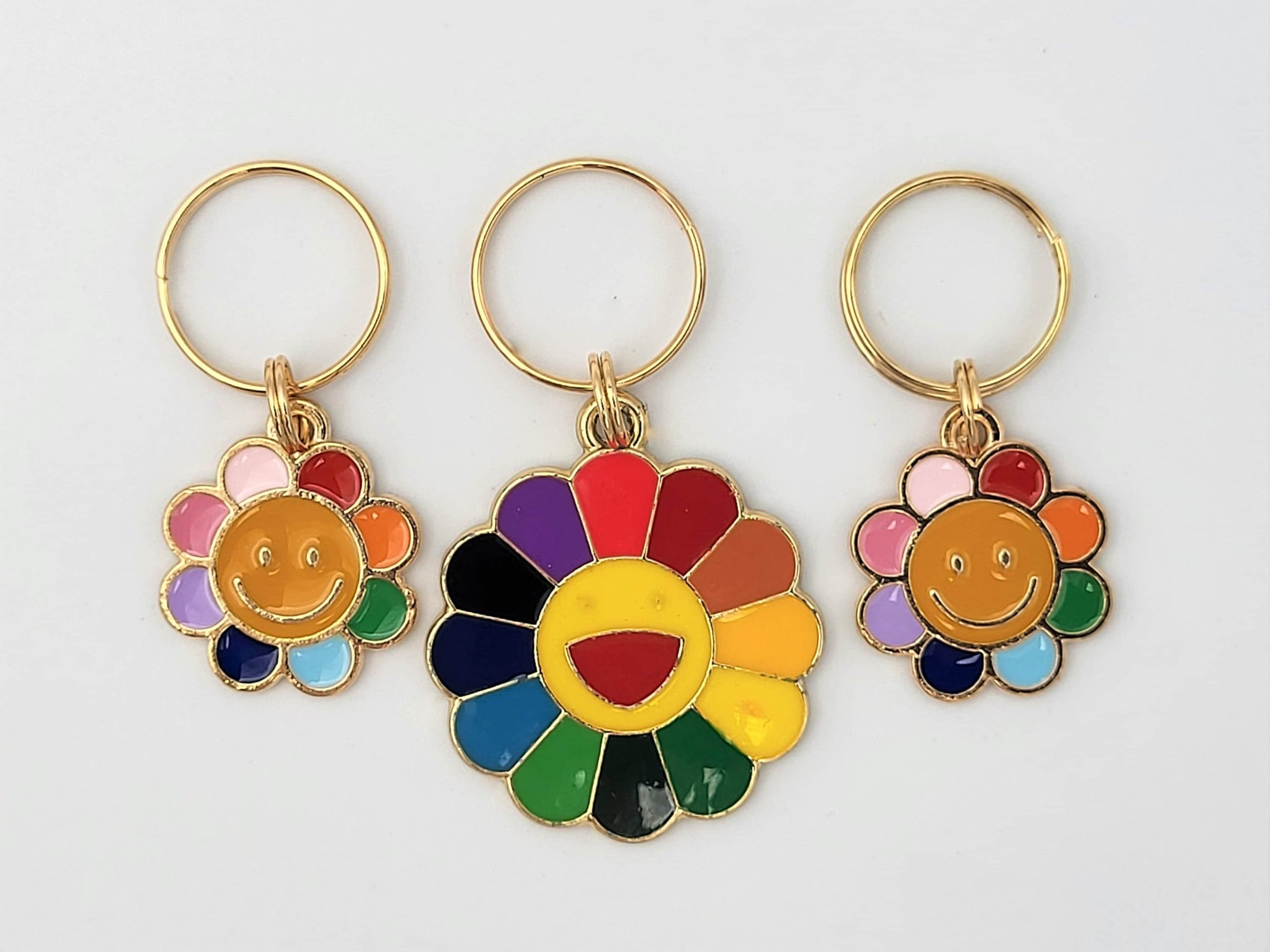 Happy Flower Stitch Markers for Knitting, 3pc | Crochet stitch marker, progress keeper, project bag charms, crochet accessory