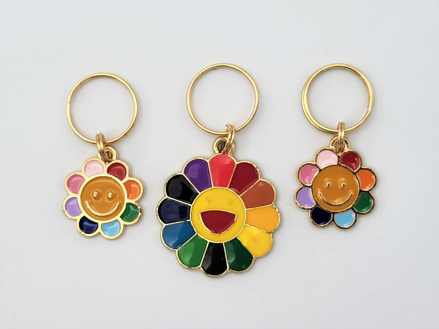 Happy Flower Stitch Markers for Knitting, 3pc | Crochet stitch marker, progress keeper, project bag charms, crochet accessory