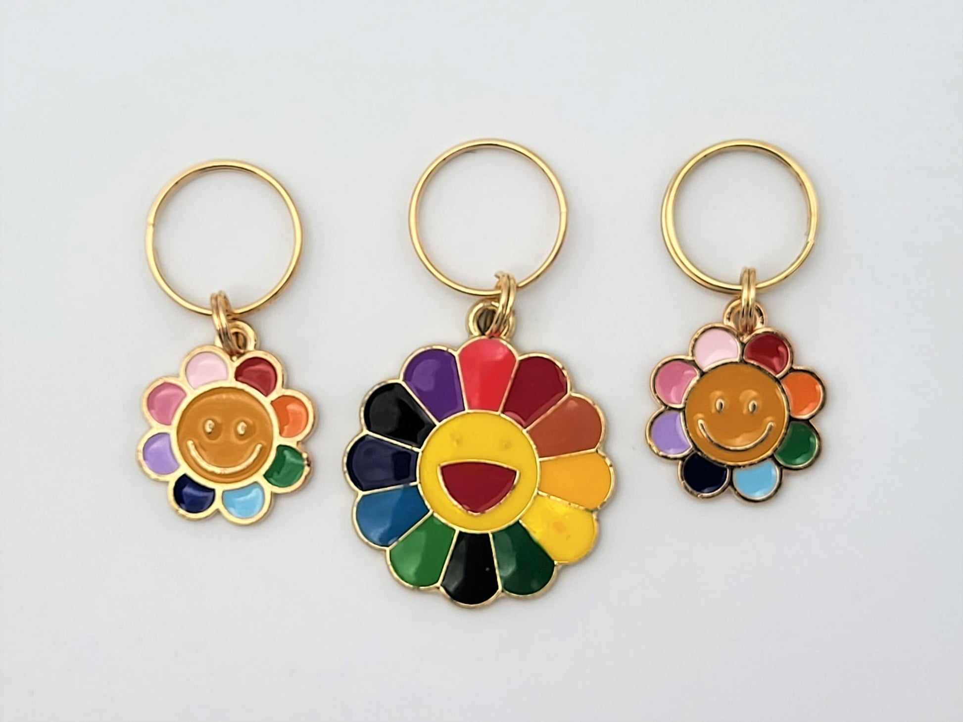 Happy Flower Stitch Markers for Knitting, 3pc | Crochet stitch marker, progress keeper, project bag charms, crochet accessory