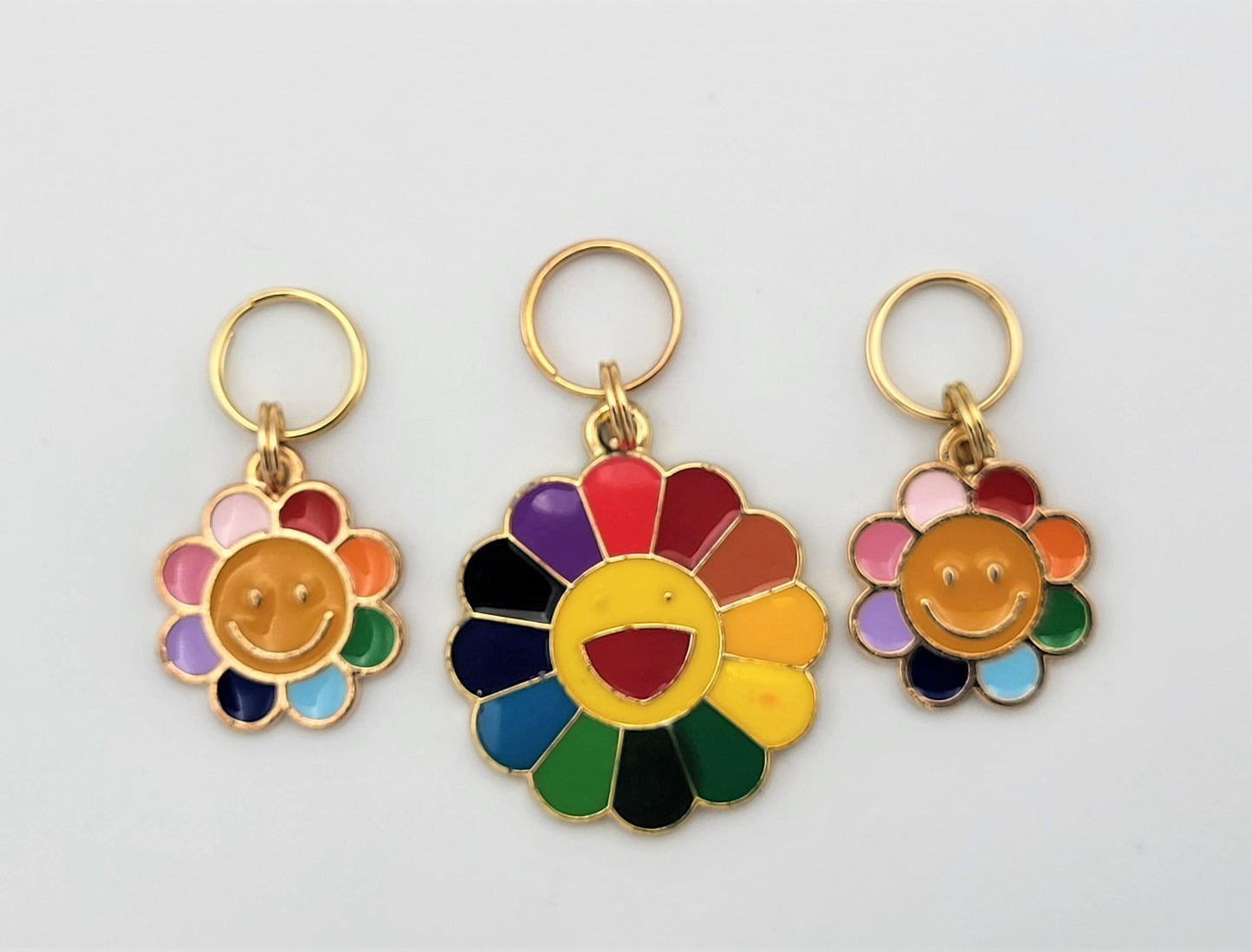Happy Flower Stitch Markers for Knitting, 3pc | Crochet stitch marker, progress keeper, project bag charms, crochet accessory