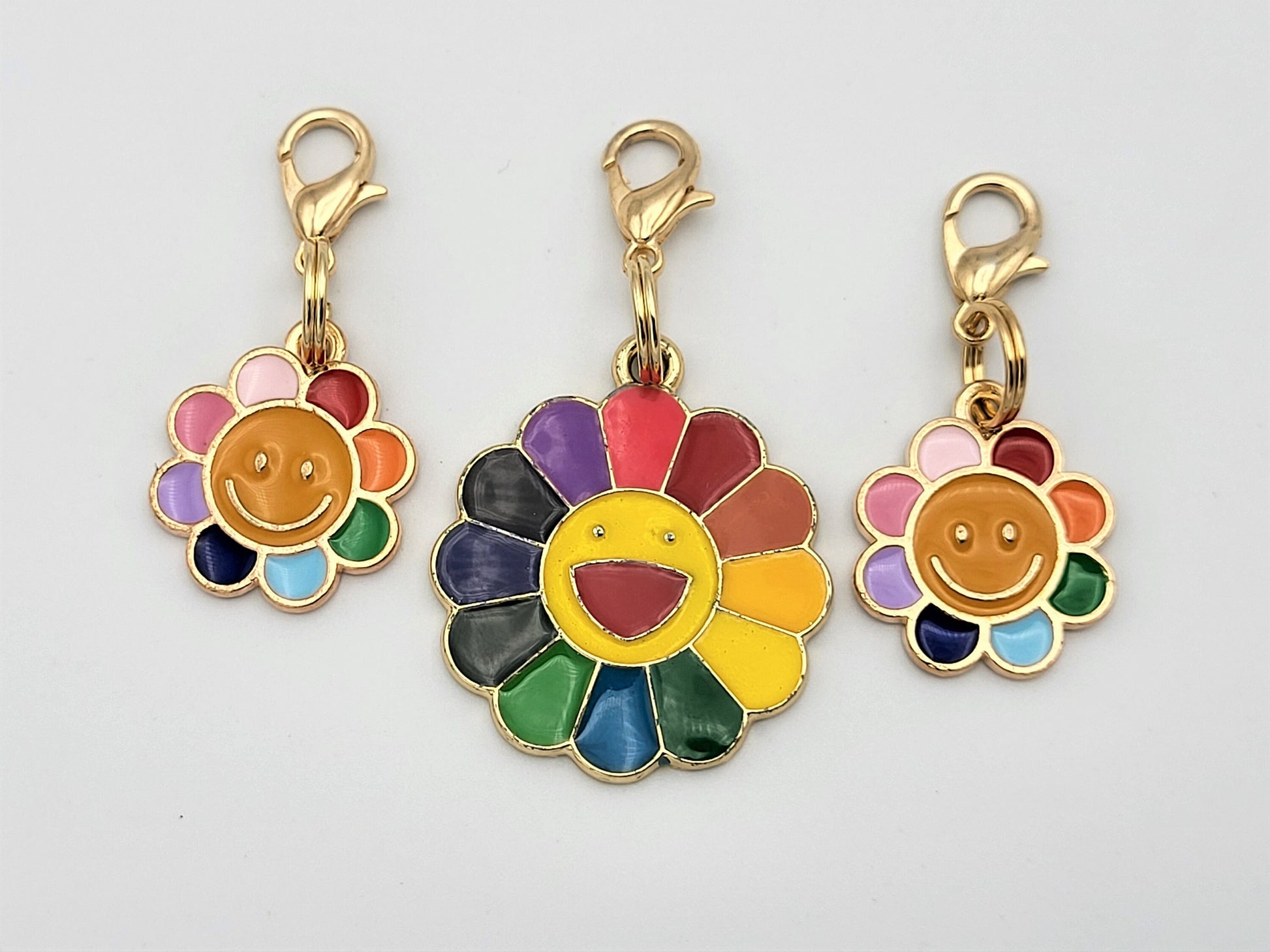Happy Flower Stitch Markers for Knitting, 3pc | Crochet stitch marker, progress keeper, project bag charms, crochet accessory