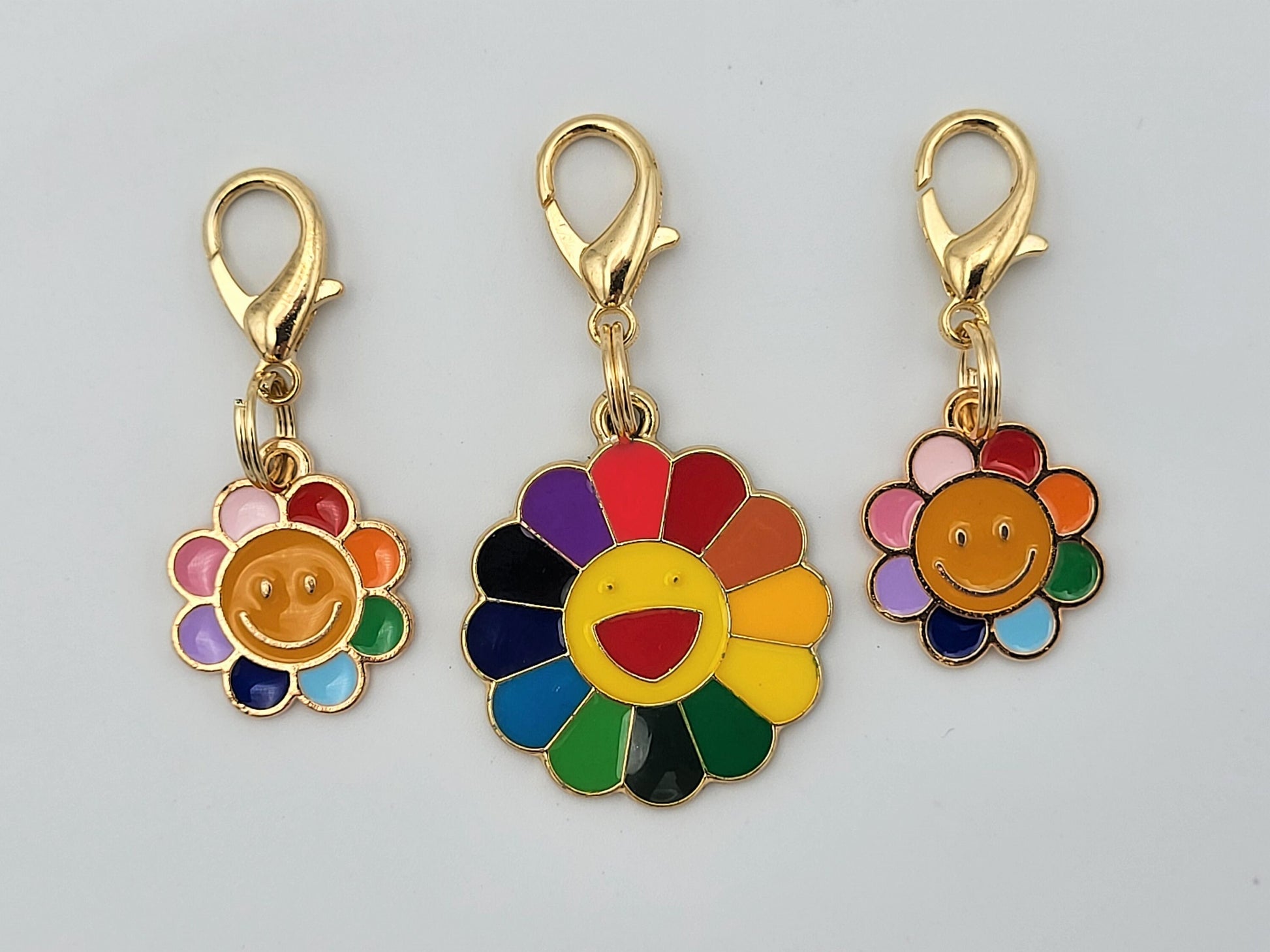 Happy Flower Stitch Markers for Knitting, 3pc | Crochet stitch marker, progress keeper, project bag charms, crochet accessory
