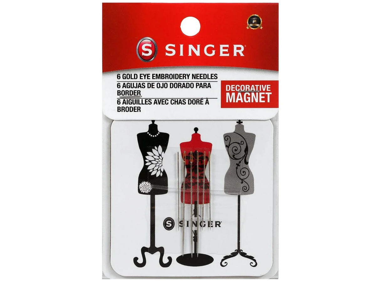 Dress form Decorative Magnet with 6 Singer Gold Eye Embroidery Needles | sewing notions