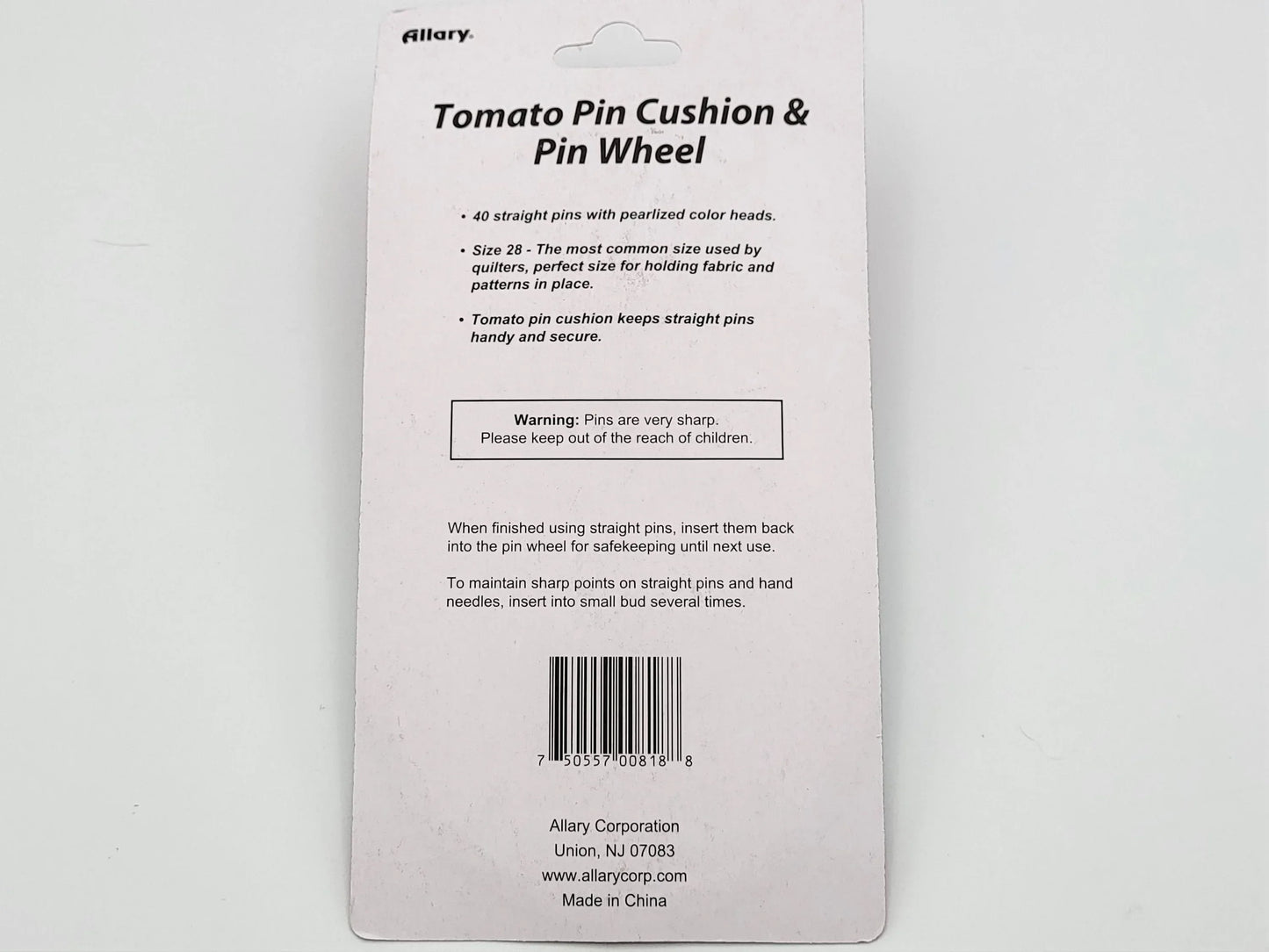 Allary Tomato Pin Cushion and Pin Wheel | Straight pins for quilters to hold fabric and patterns in place