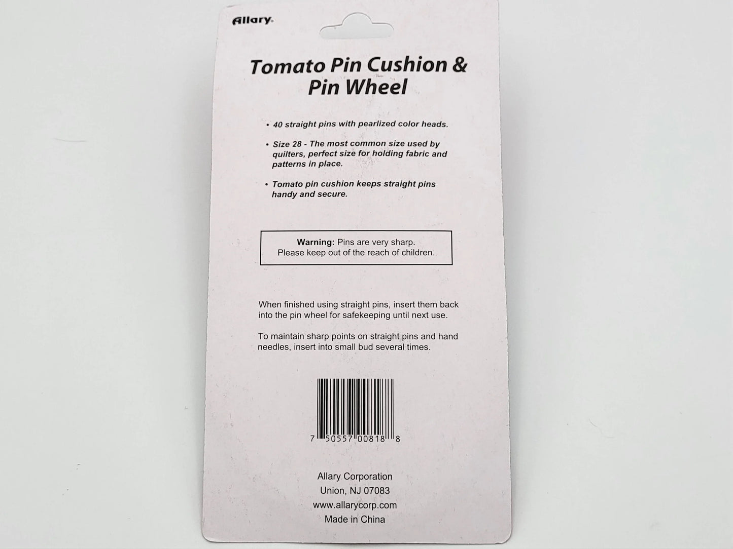 Allary Tomato Pin Cushion and Pin Wheel | Straight pins for quilters to hold fabric and patterns in place