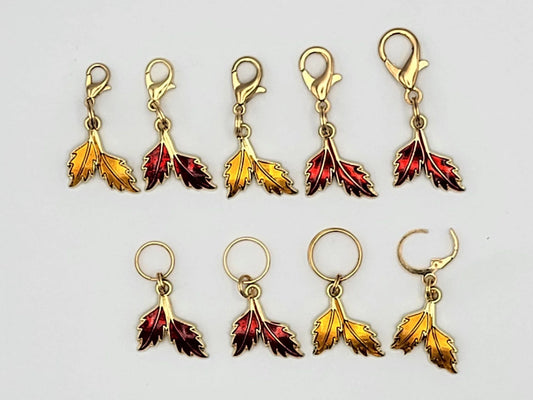 Double Fall Leaves Stitch Markers for Knitting, 4pc jewel | Crochet stitch marker, progress keeper, project bag charms, crochet accessories