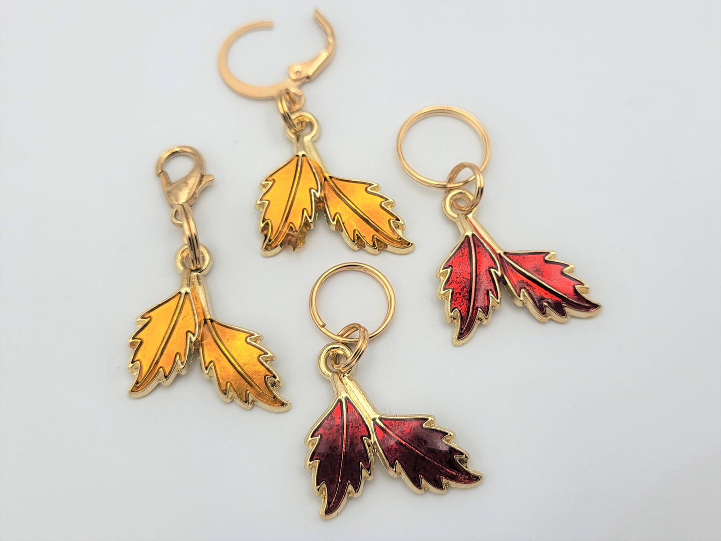 Double Fall Leaves Stitch Markers for Knitting, 4pc jewel | Crochet stitch marker, progress keeper, project bag charms, crochet accessories